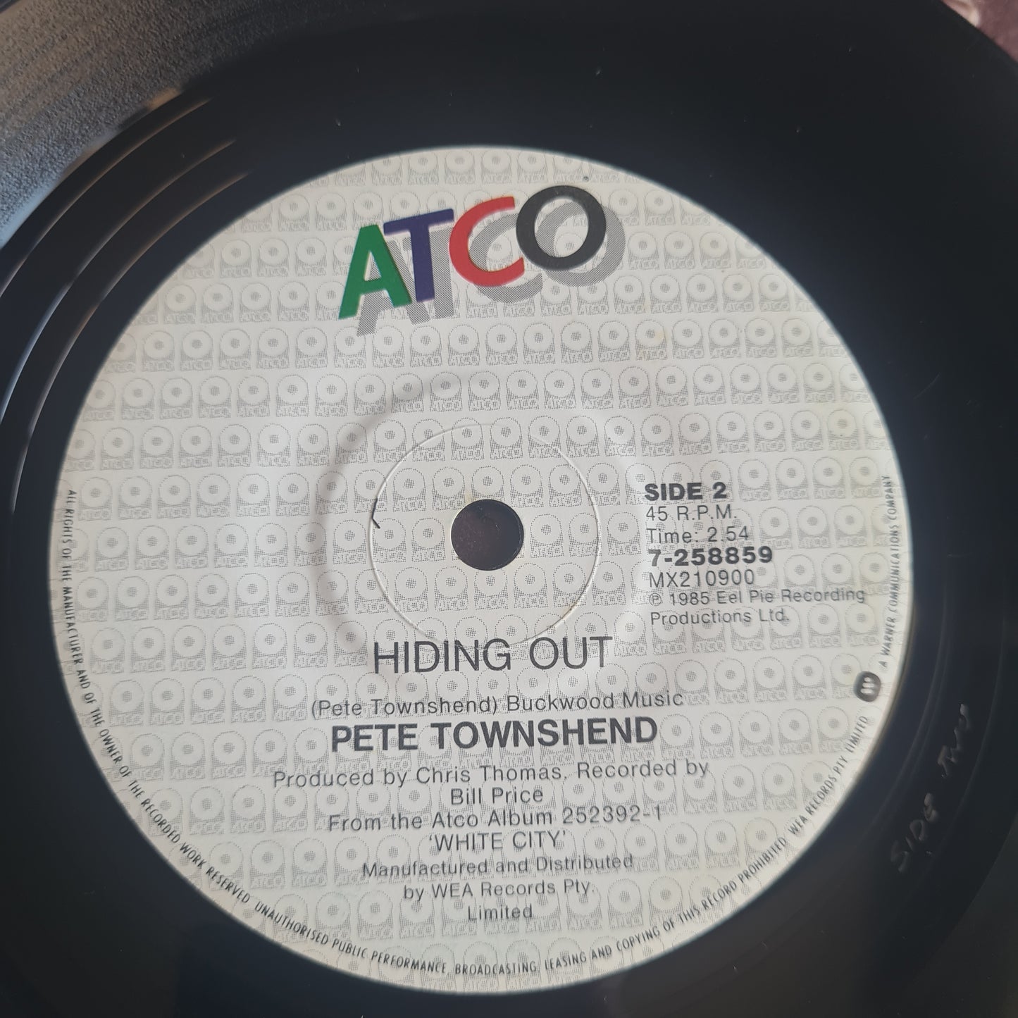 Pete Townshend (The Who) – Face The Face - 1985 - Vinyl Record 7" Single - 45 RPM - Sound Hound Records