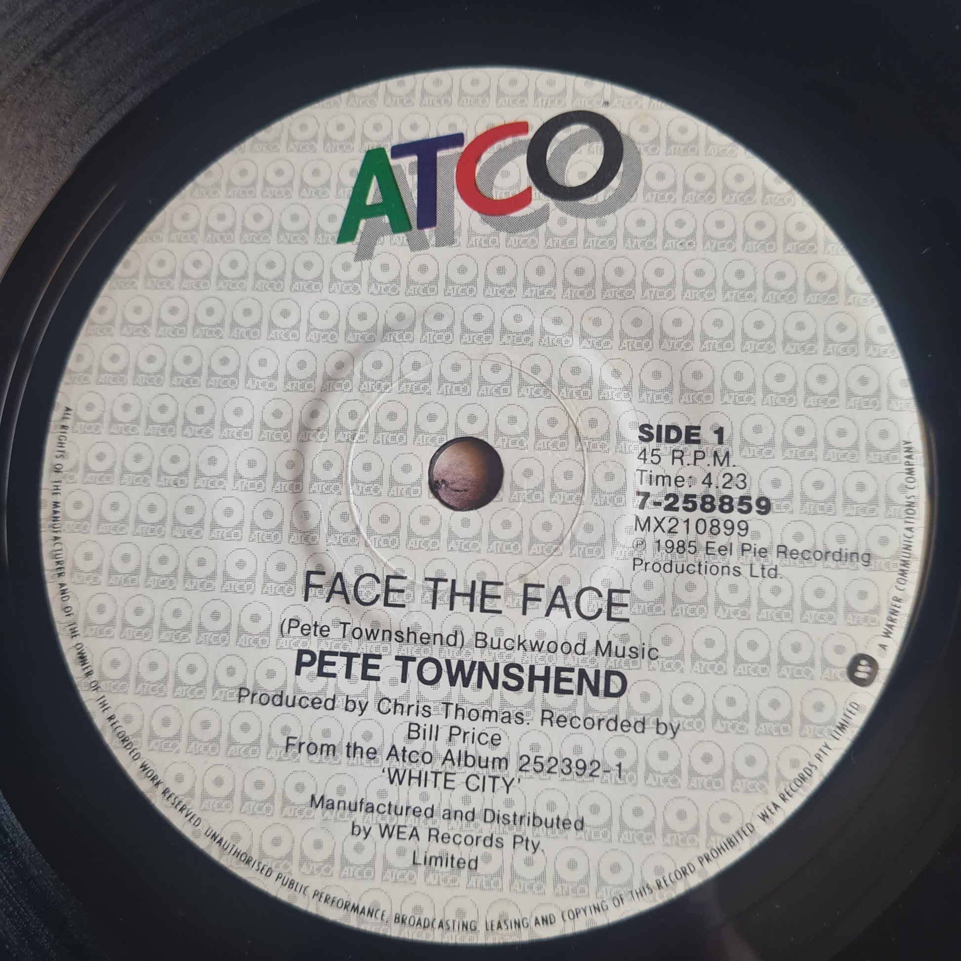 Pete Townshend (The Who) – Face The Face - 1985 - Vinyl Record 7" Single - 45 RPM - Sound Hound Records