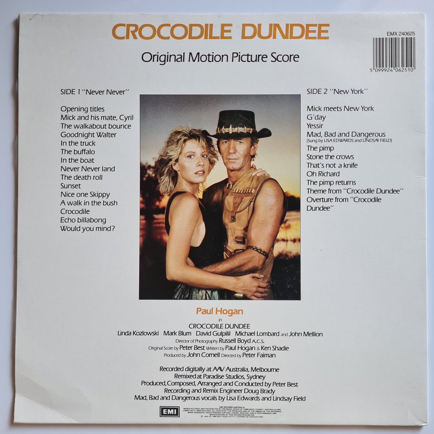 Peter Best – Crocodile Dundee Original Motion Picture Score - 1986 - Vinyl Record LP - Sound Hound Records