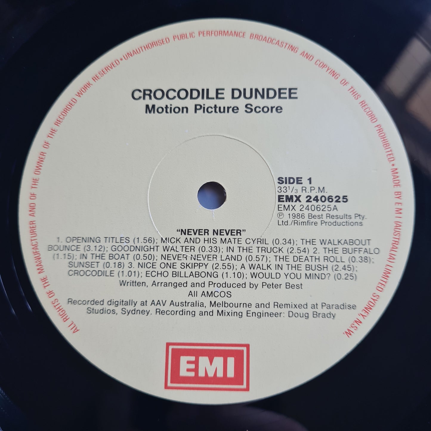 Peter Best – Crocodile Dundee Original Motion Picture Score - 1986 - Vinyl Record LP - Sound Hound Records