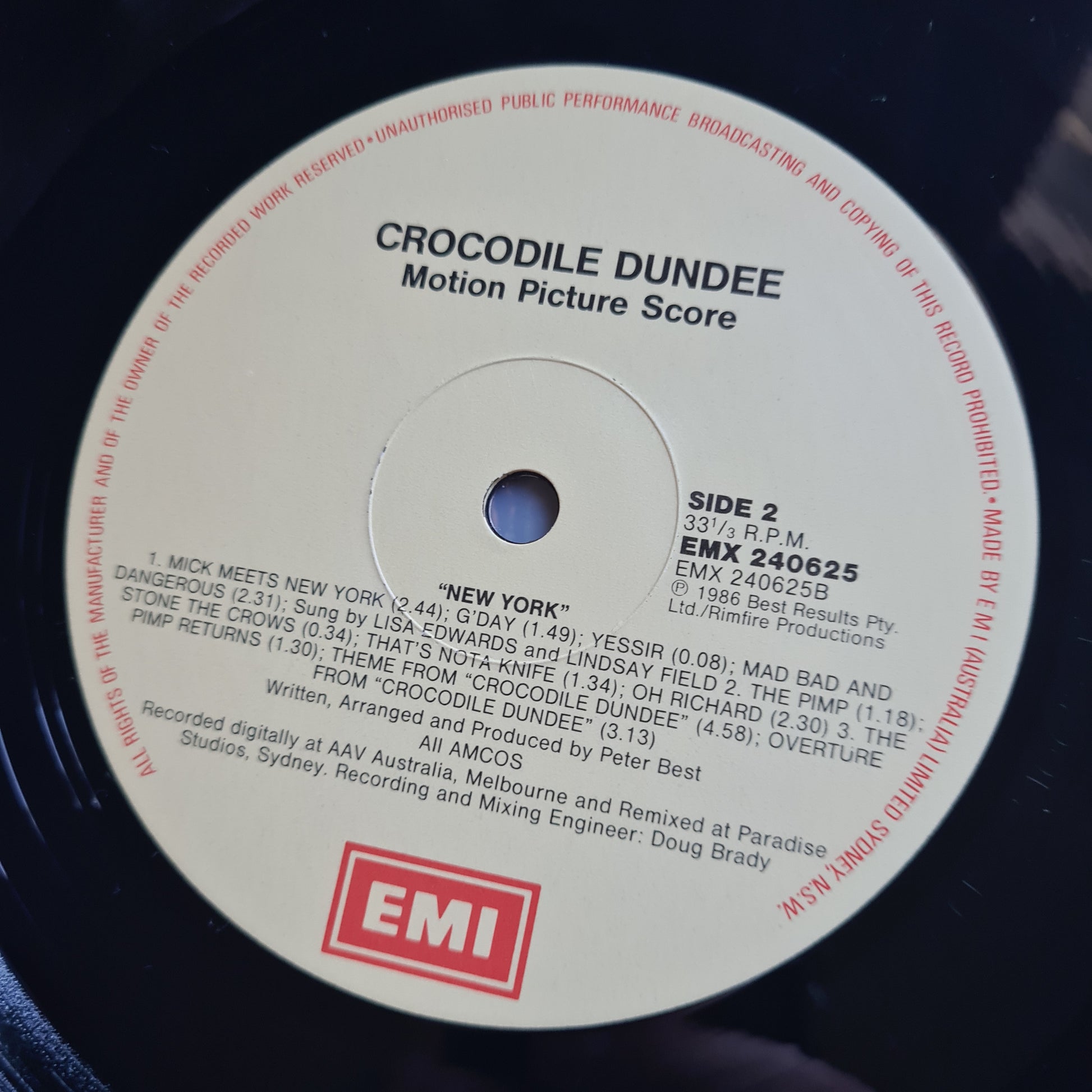 Peter Best – Crocodile Dundee Original Motion Picture Score - 1986 - Vinyl Record LP - Sound Hound Records