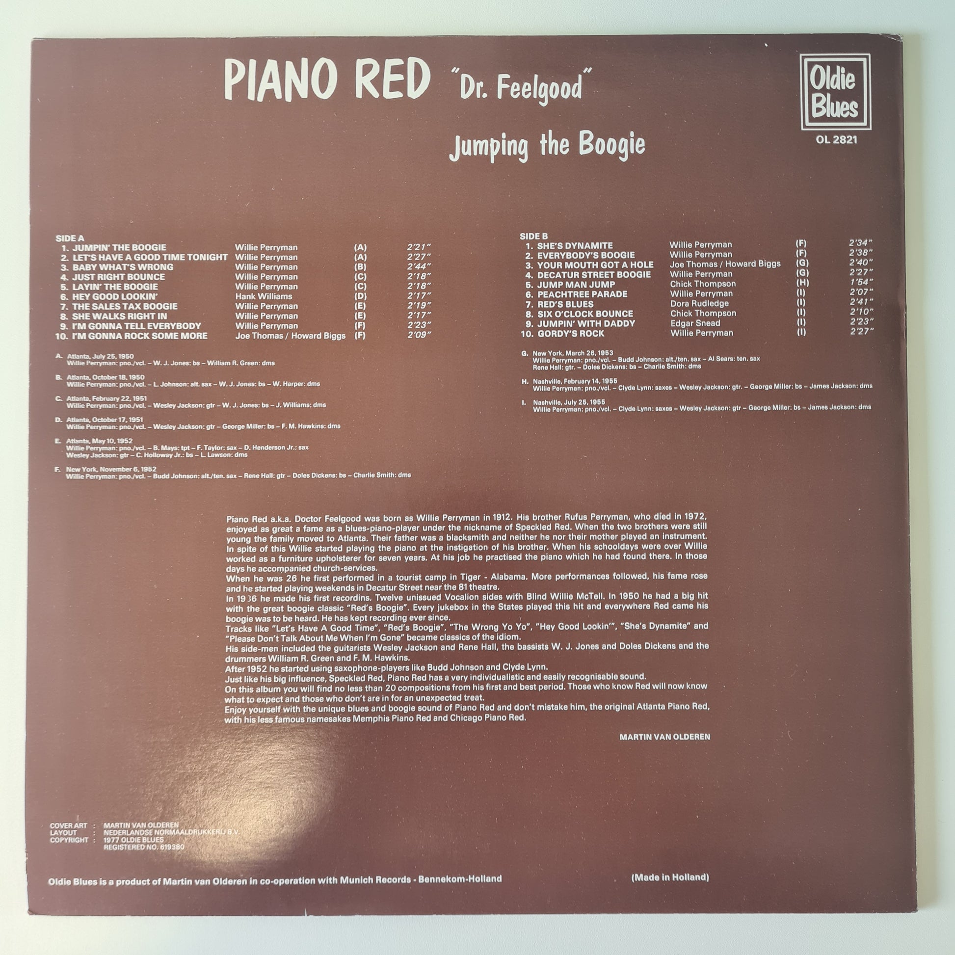 Piano Red – "Dr. Feelgood" : Jumping The Boogie - 1977 - Vinyl Record LP - Sound Hound Records