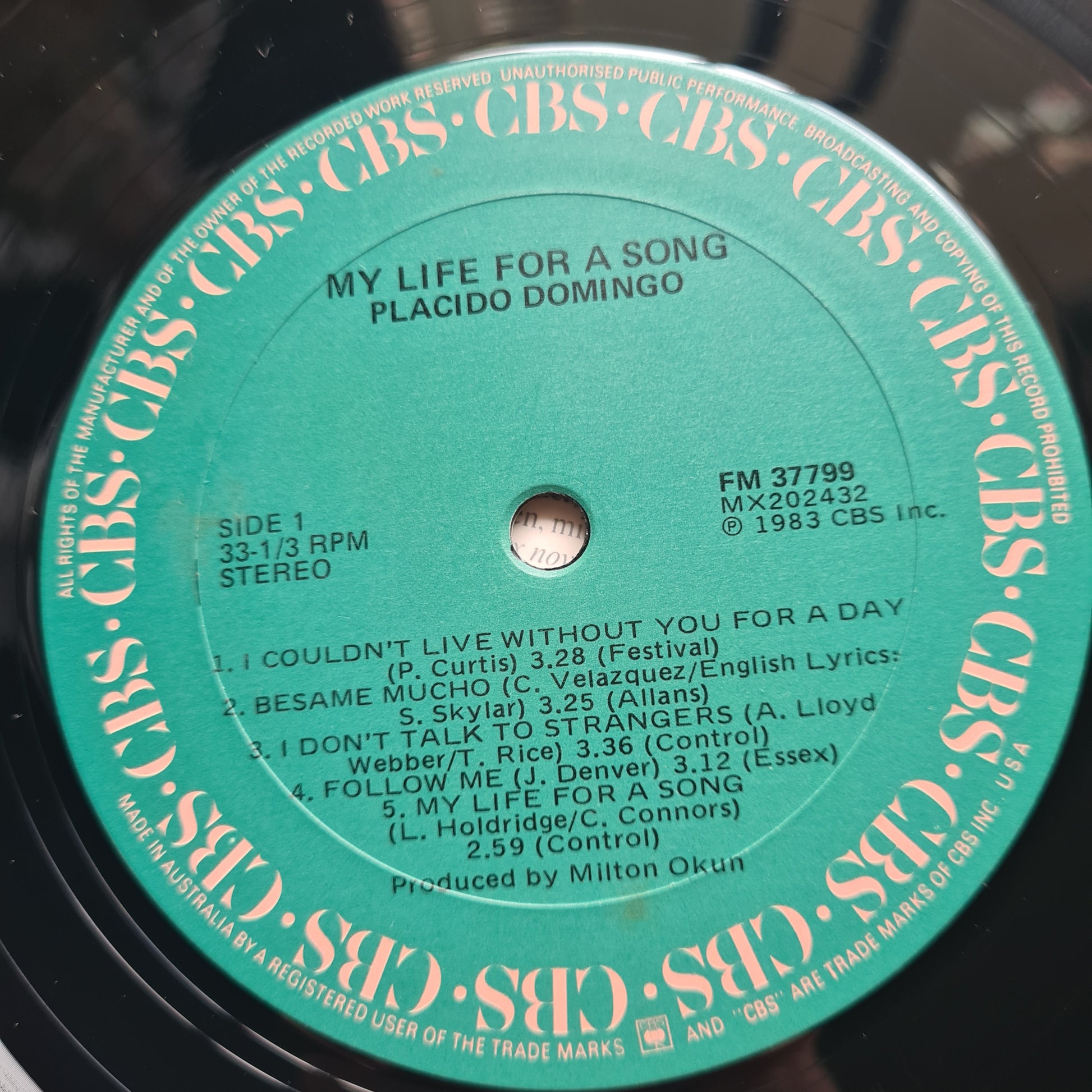 Placido Domingo – My Life For A Song - 1983 - Vinyl Record LP - Sound Hound Records