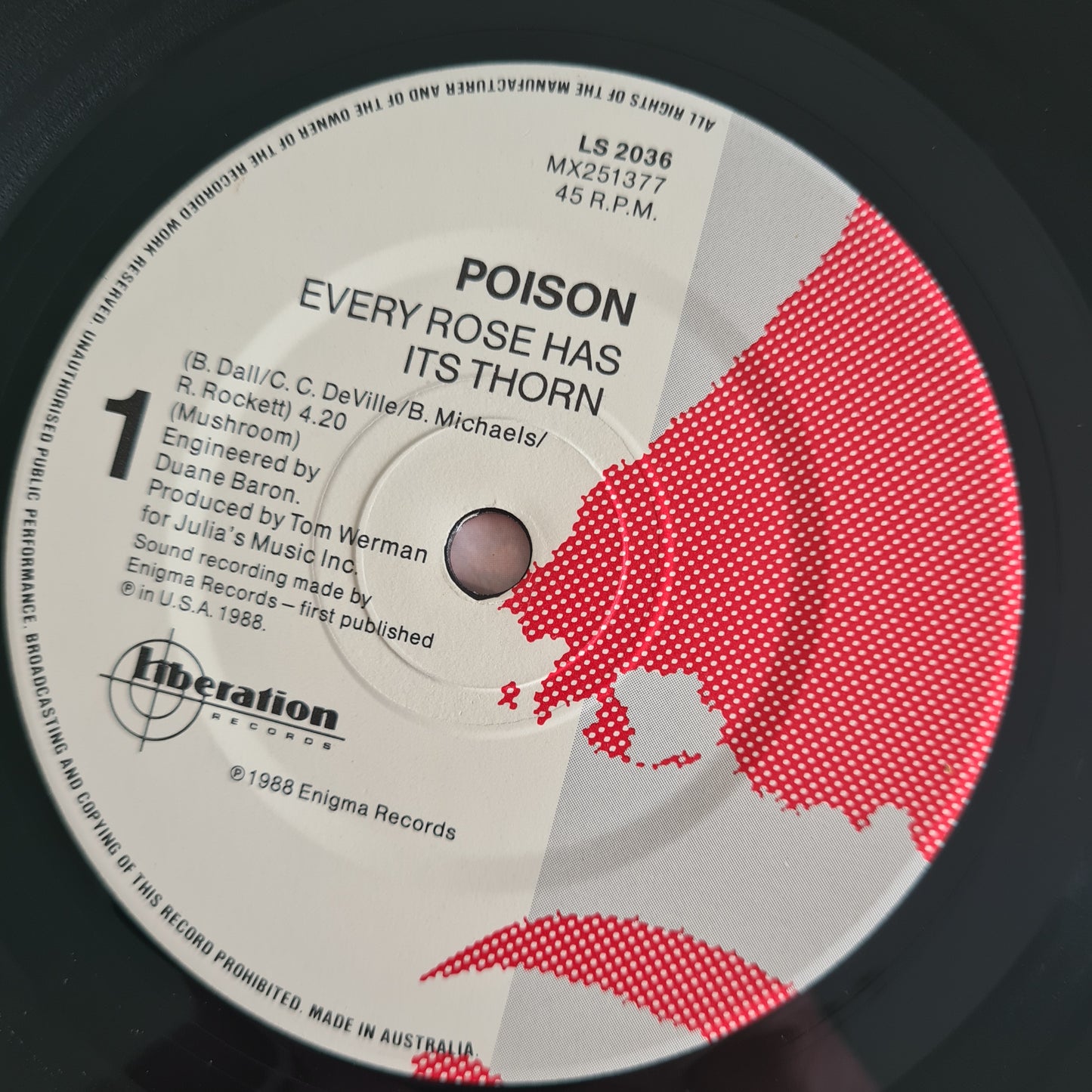 Poison - Every Rose Has Its Thorn/ Livin' For The Minute - 1988 - Vinyl Record 7" Single - 45 RPM - Sound Hound Records