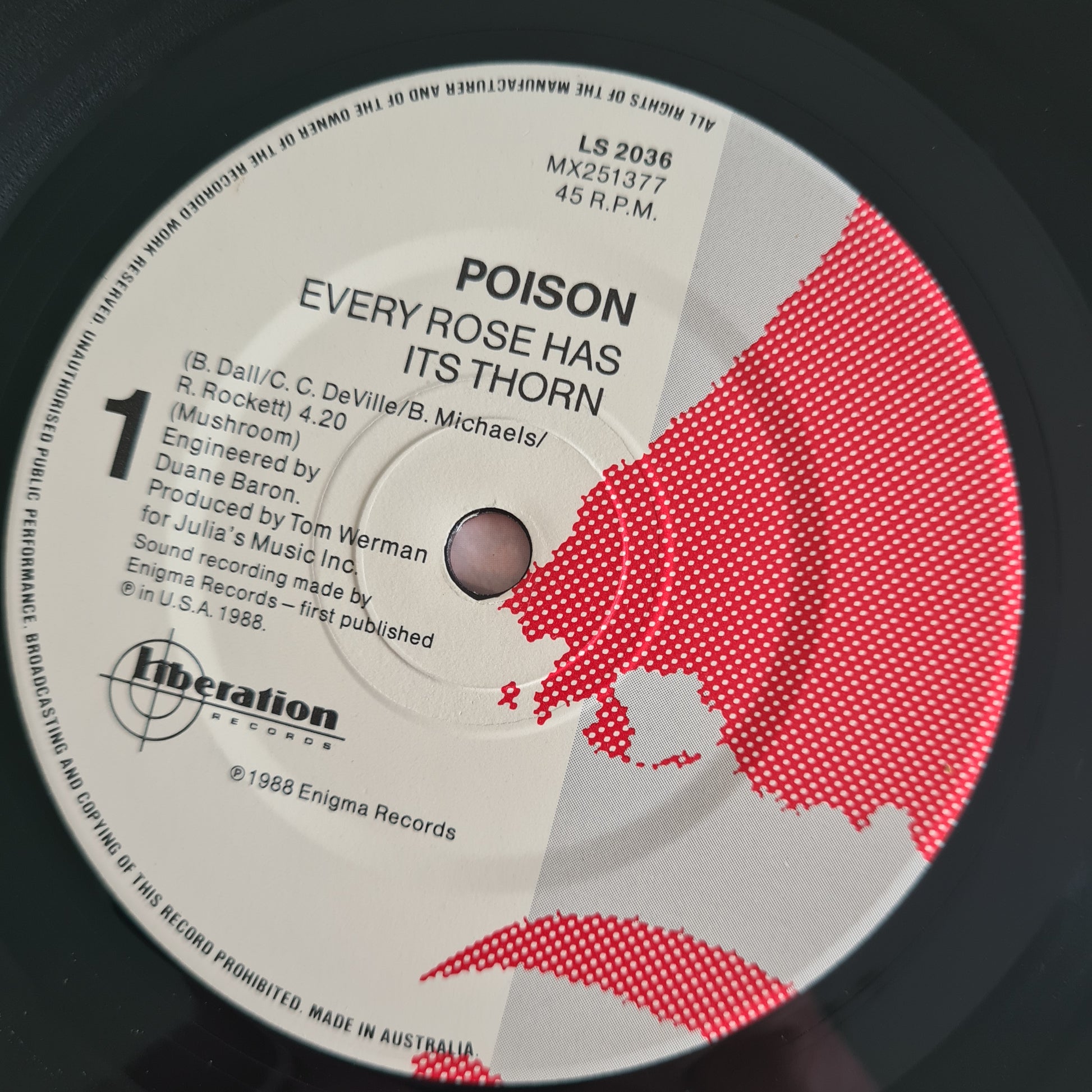 Poison - Every Rose Has Its Thorn/ Livin' For The Minute - 1988 - Vinyl Record 7" Single - 45 RPM - Sound Hound Records