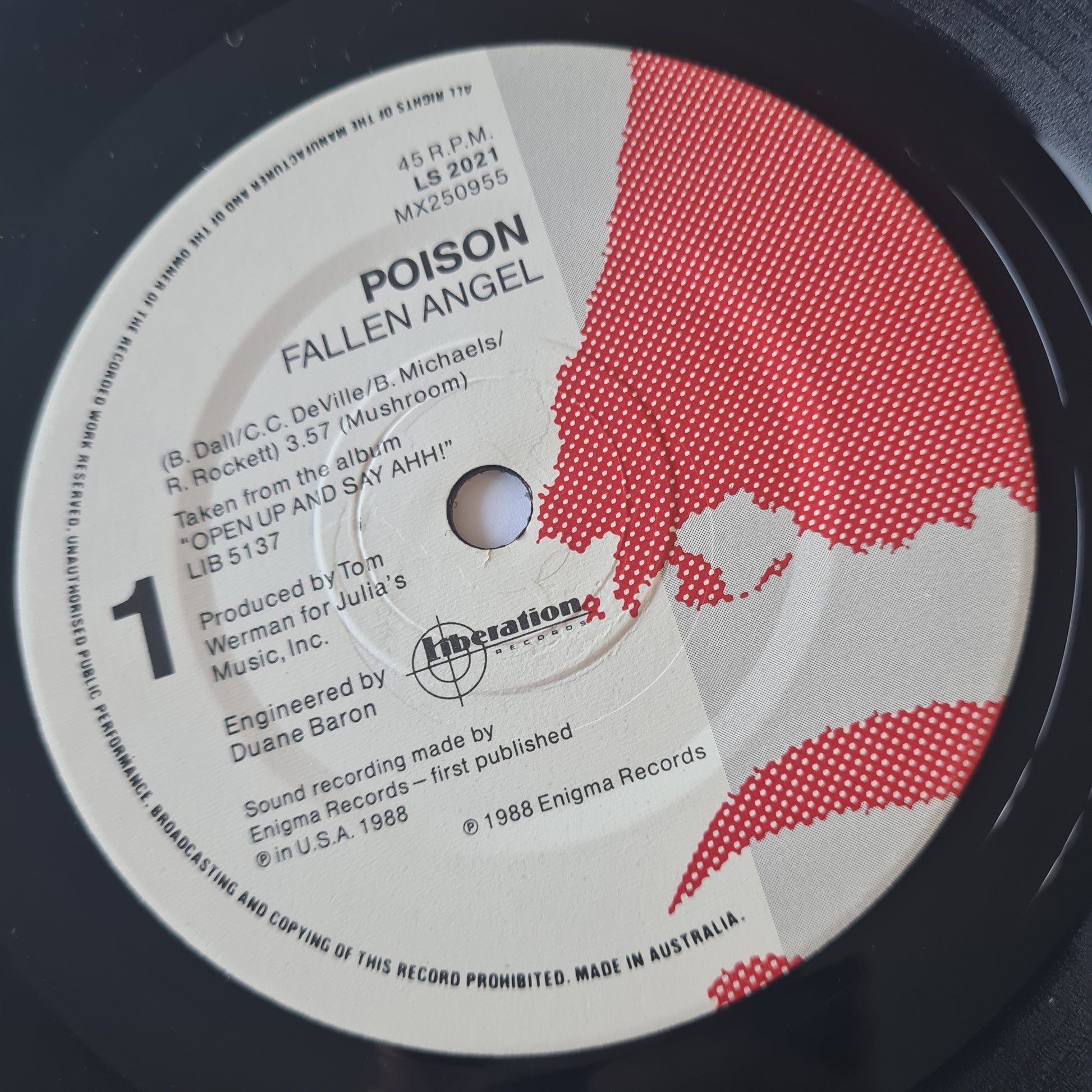 Poison - Fallen Angel - 1988 - Vinyl Record 7" Single - 45 RPM - Sound Hound Records