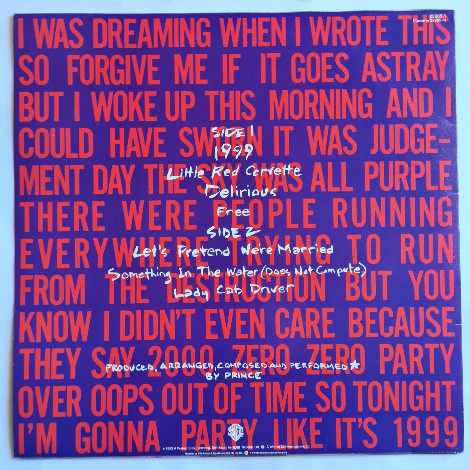 Prince – 1999 - 1982 (1983 Single LP Version Australian Pressing) Vinyl Record (near mint) - Sound Hound Records