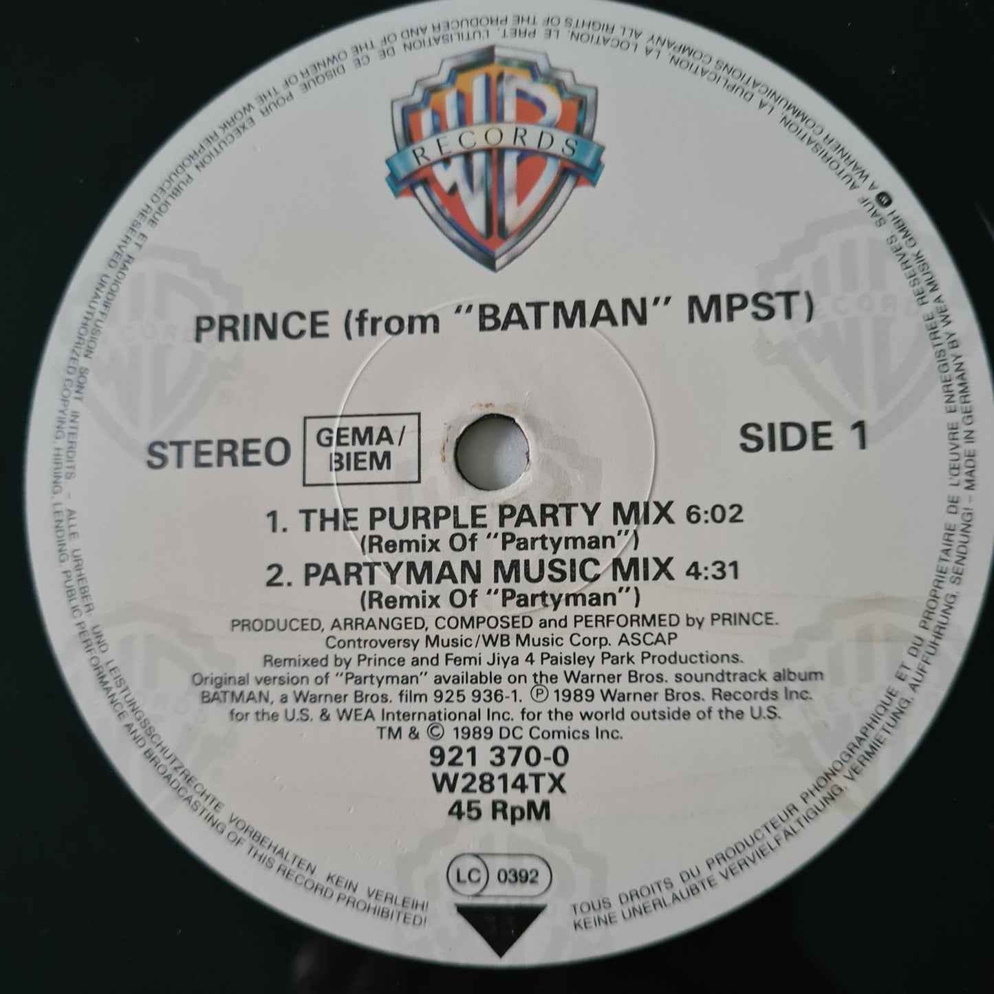 Prince – Partyman (Remixes) - 1989 (European Pressing) - Vinyl Record 12" Maxi Single - Sound Hound Records
