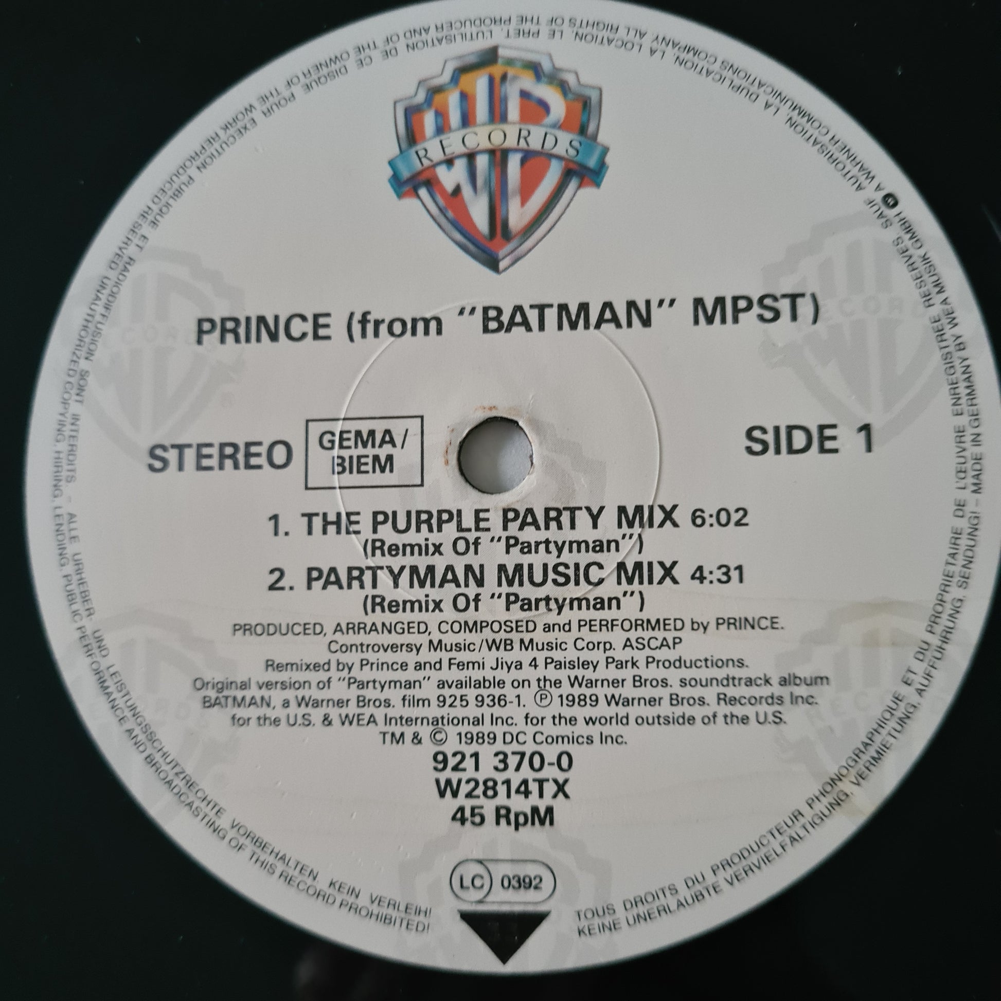 Prince – Partyman (Remixes) - 1989 (European Pressing) - Vinyl Record 12" Maxi Single - Sound Hound Records