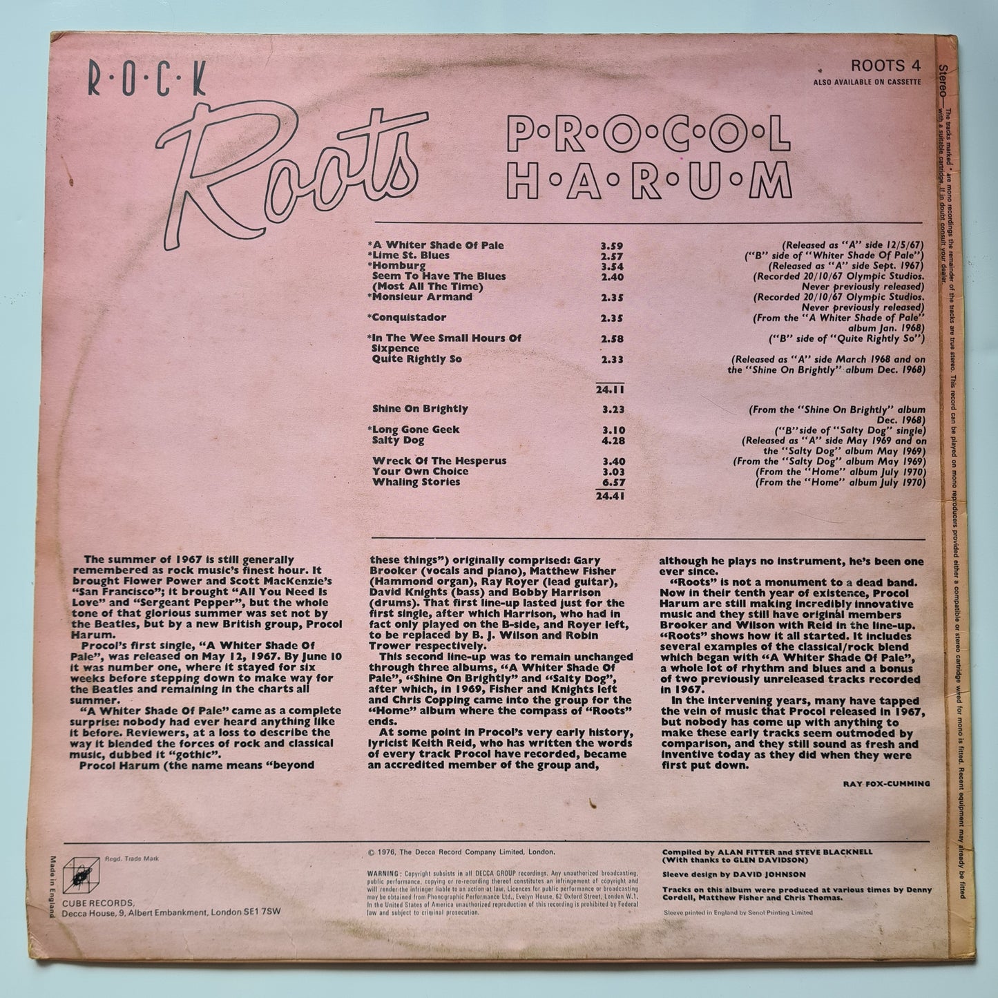 Procol Harum – Rock Roots - 1976 - Vinyl Record LP - Sound Hound Records