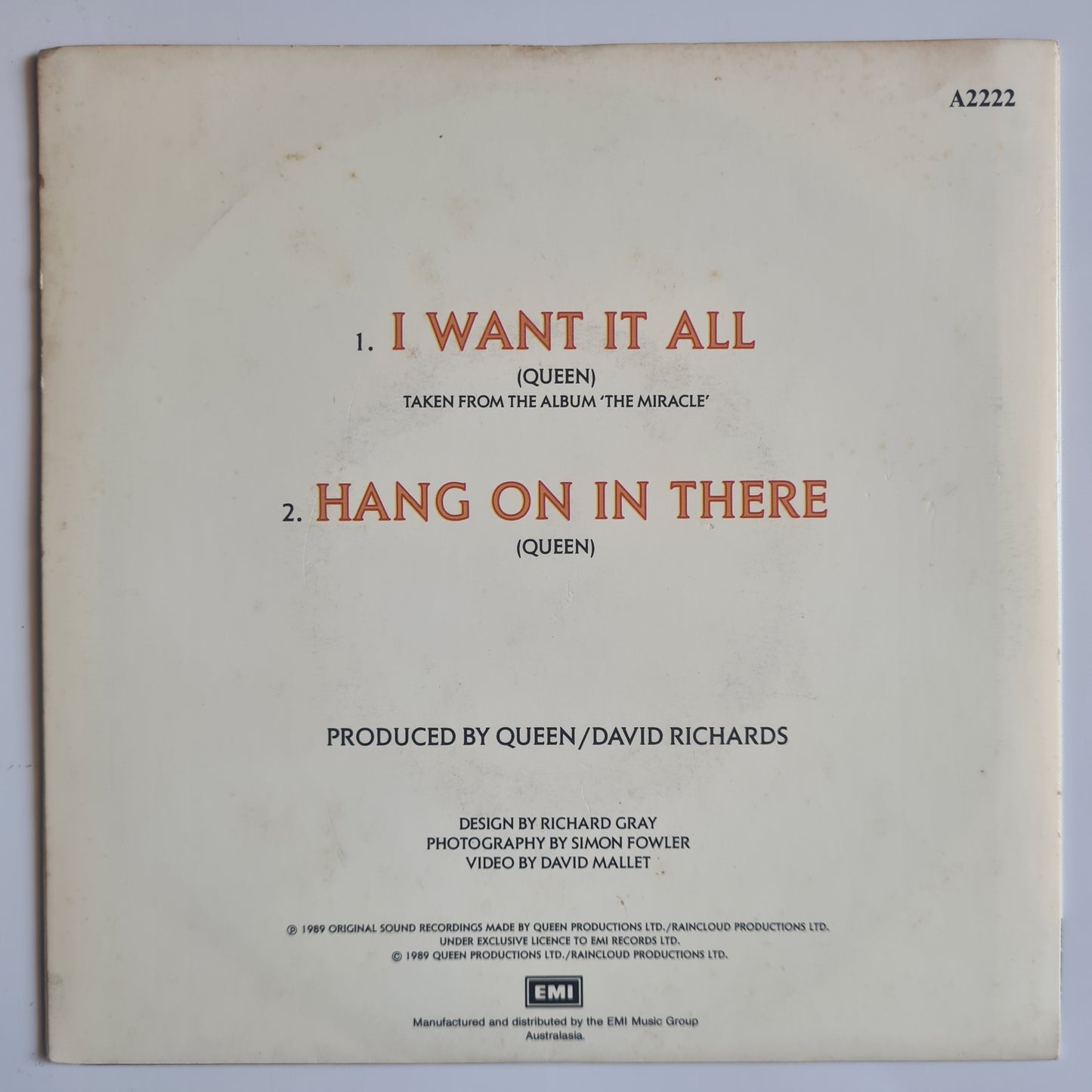 Queen – I Want It All - 1989 - Vinyl Record 7" Single - 45 RPM - Sound Hound Records