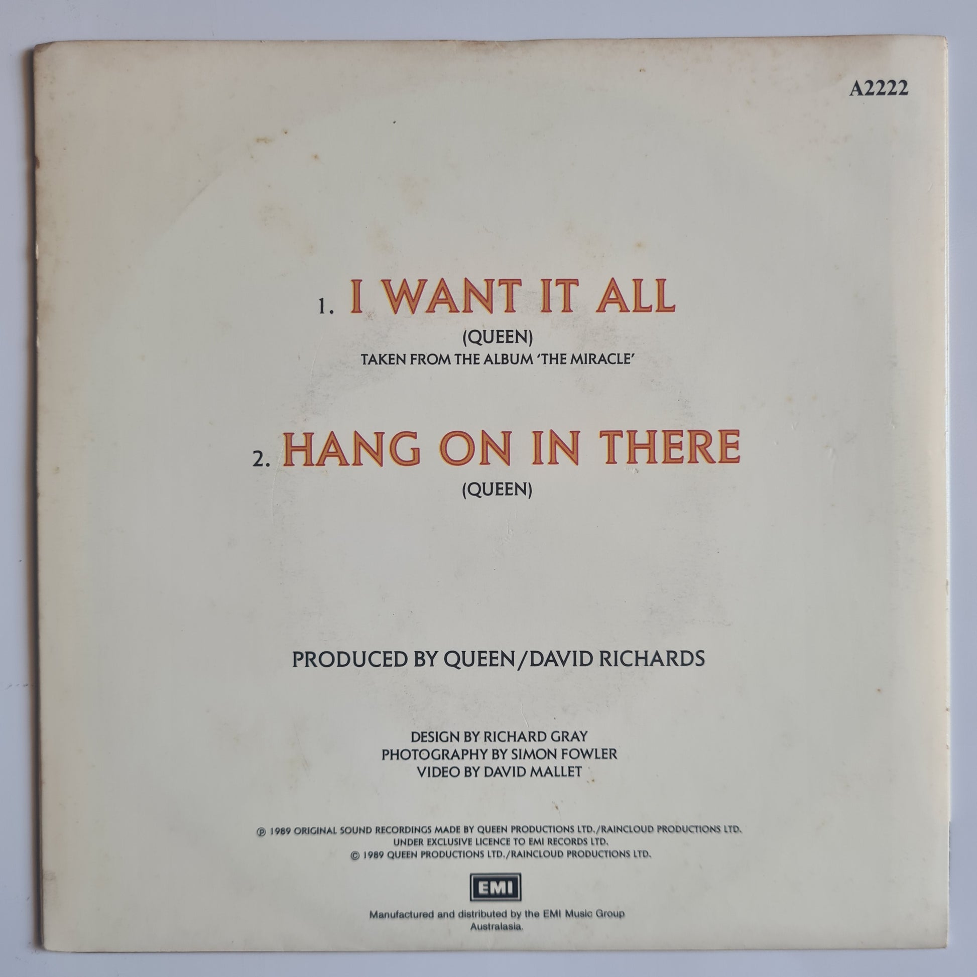 Queen – I Want It All - 1989 - Vinyl Record 7" Single - 45 RPM - Sound Hound Records