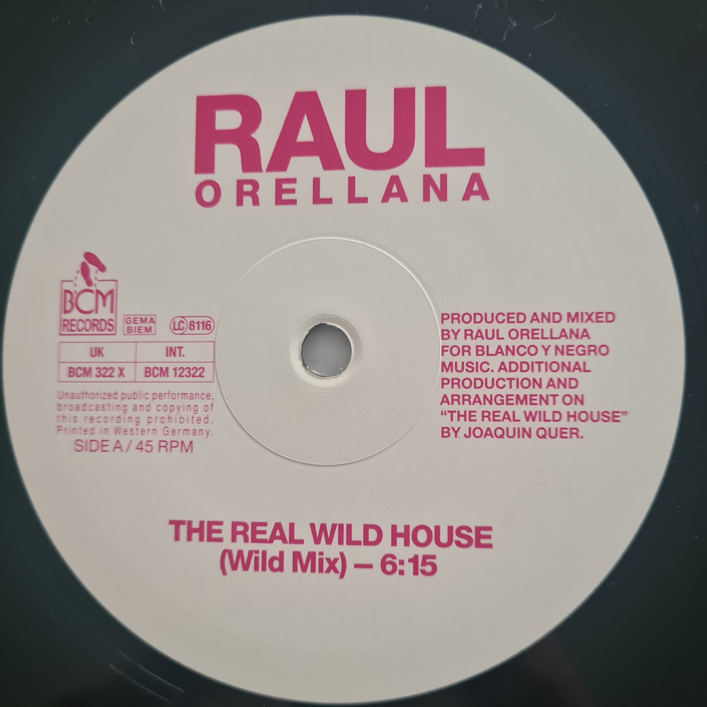 Raul Orellana – The Real Wild House - 1989 - Vinyl Record 12" Maxi Single - Sound Hound Records