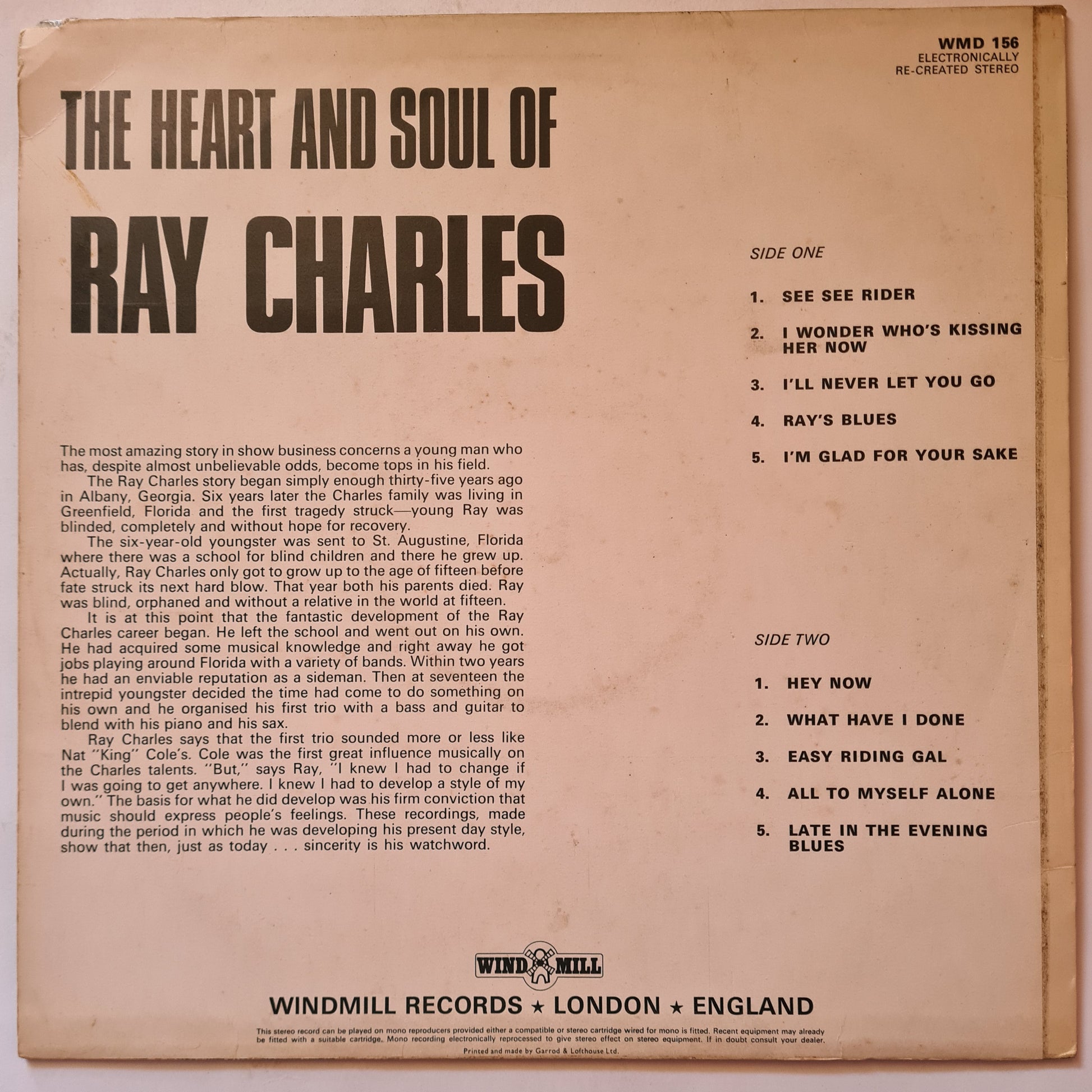Ray Charles – The Heart And Soul Of Ray Charles- 1973 - Vinyl Record LP - Sound Hound Records