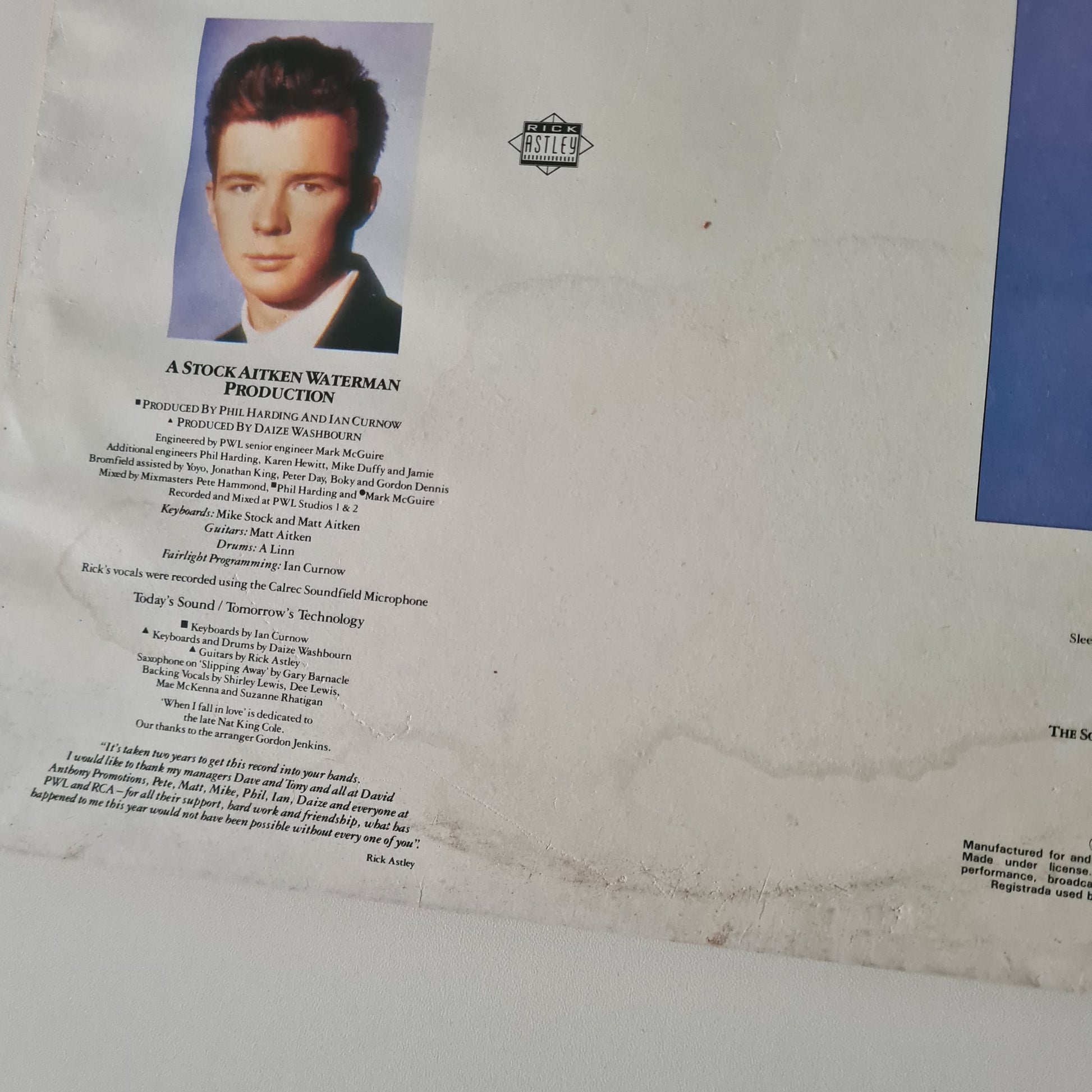 Rick Astley – Whenever You Need Somebody - 1987 - Vinyl Record LP - Sound Hound Records