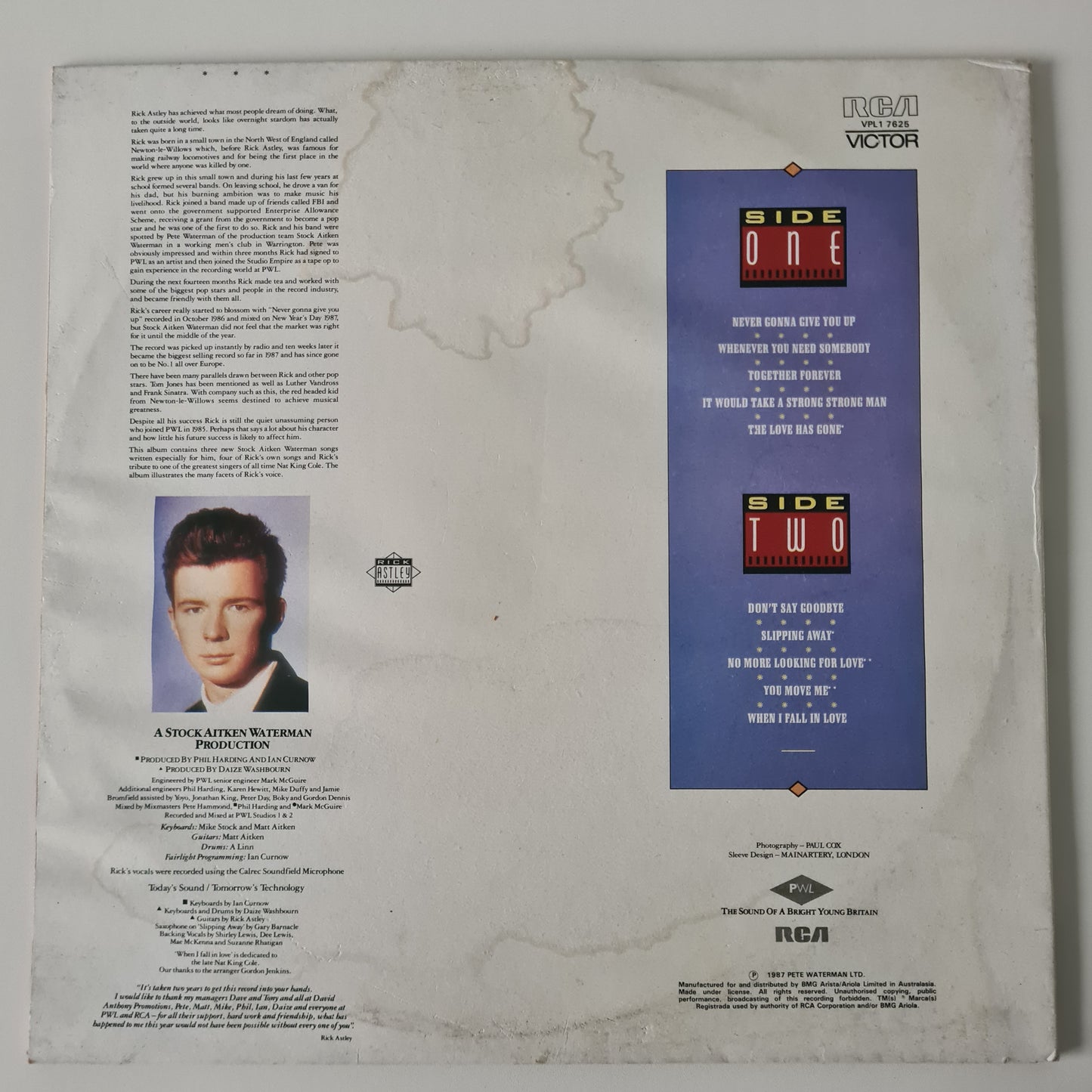 Rick Astley – Whenever You Need Somebody - 1987 - Vinyl Record LP - Sound Hound Records