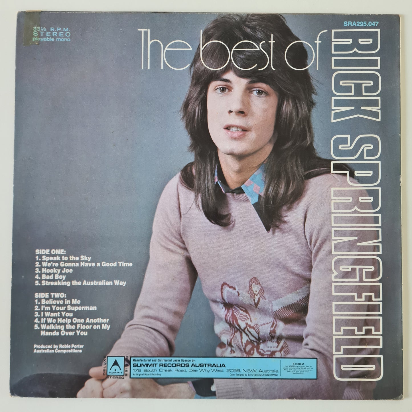 Rick Springfield – The Best Of Rick Springfield - 1975 - Vinyl Record LP - Sound Hound Records