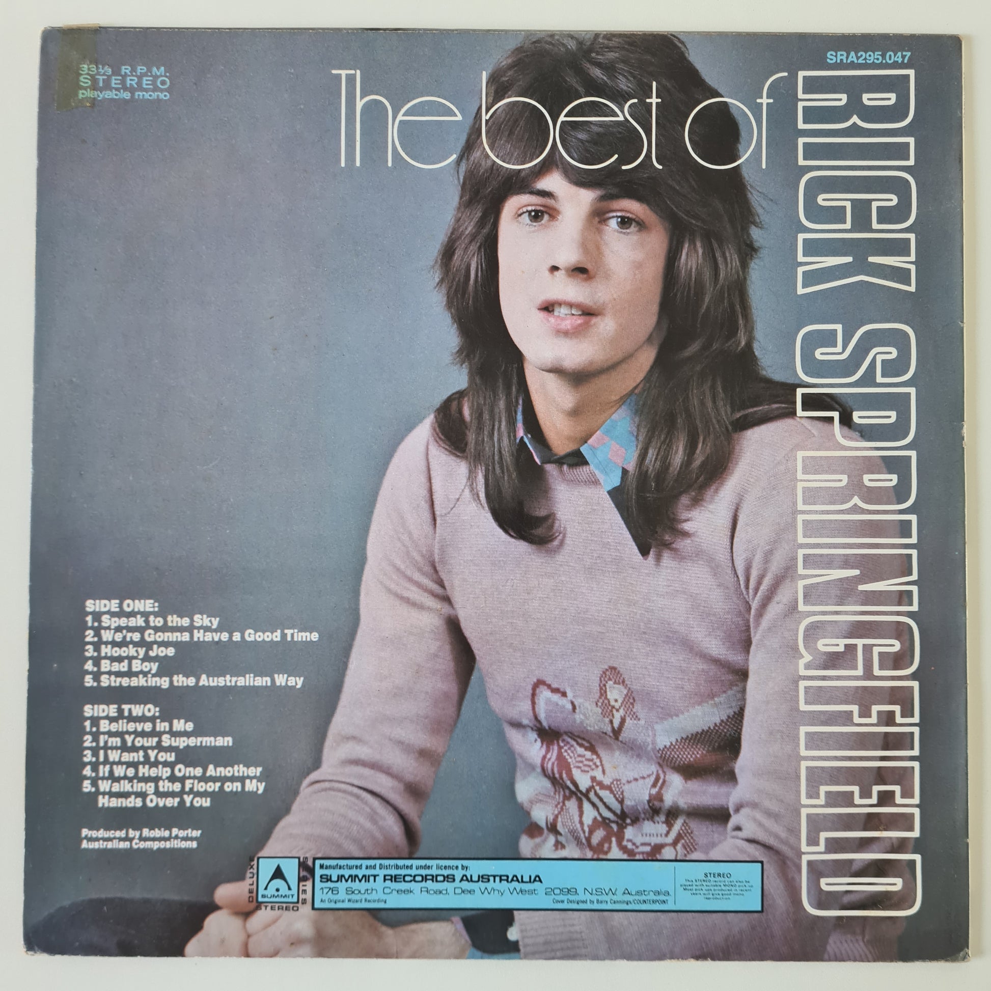 Rick Springfield – The Best Of Rick Springfield - 1975 - Vinyl Record LP - Sound Hound Records