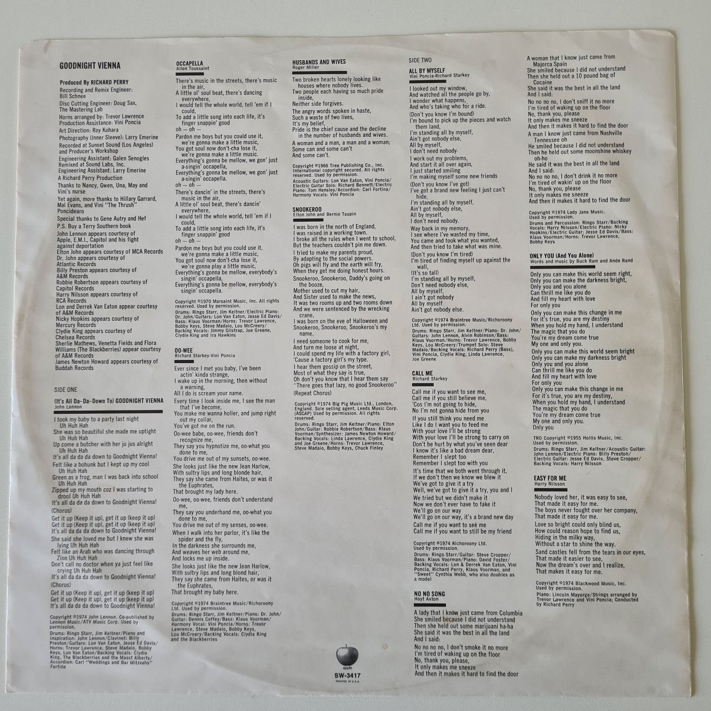 Ringo Starr – Goodnight Vienna - 1974 (USA Pressing)- Vinyl Record LP - Sound Hound Records