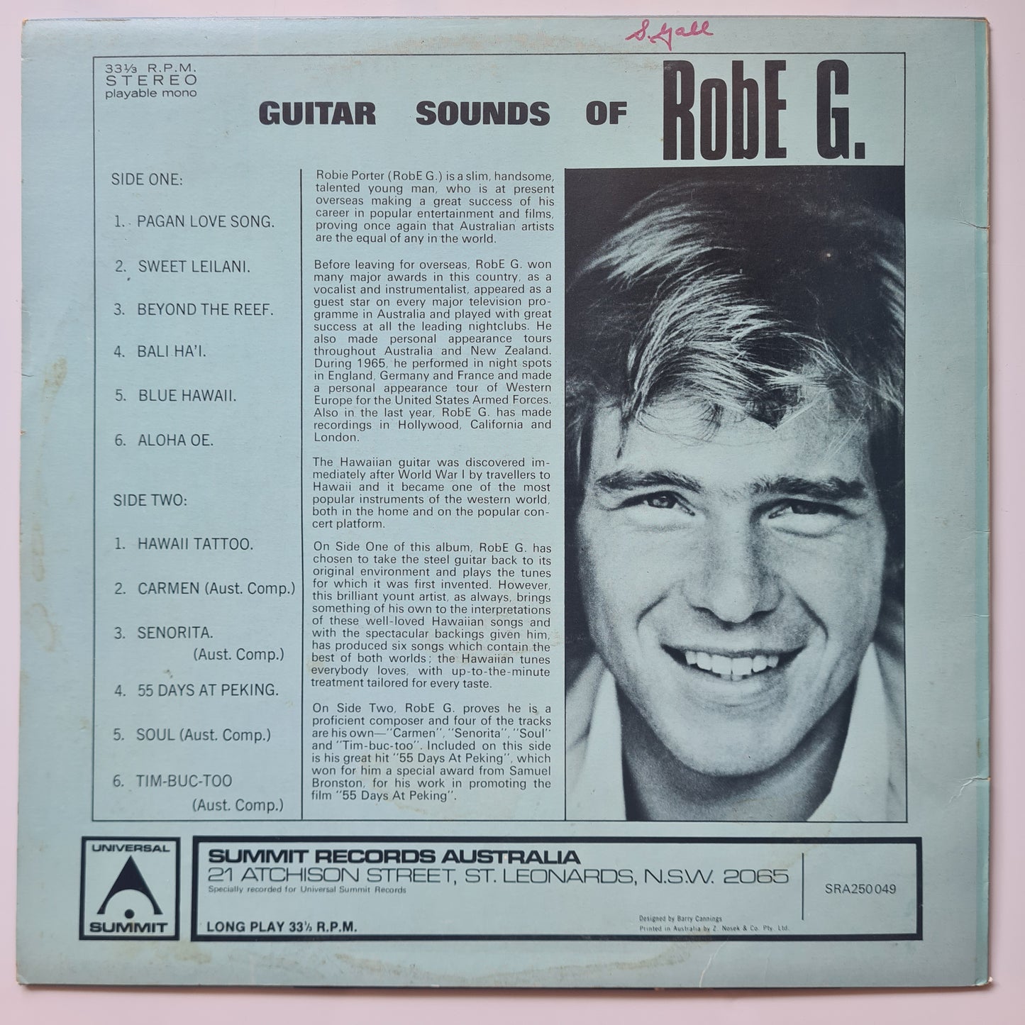 Rob E.G – Guitar Sounds Of Rob E. G. - 1970's reissue pressing - Vinyl Record LP - Sound Hound Records