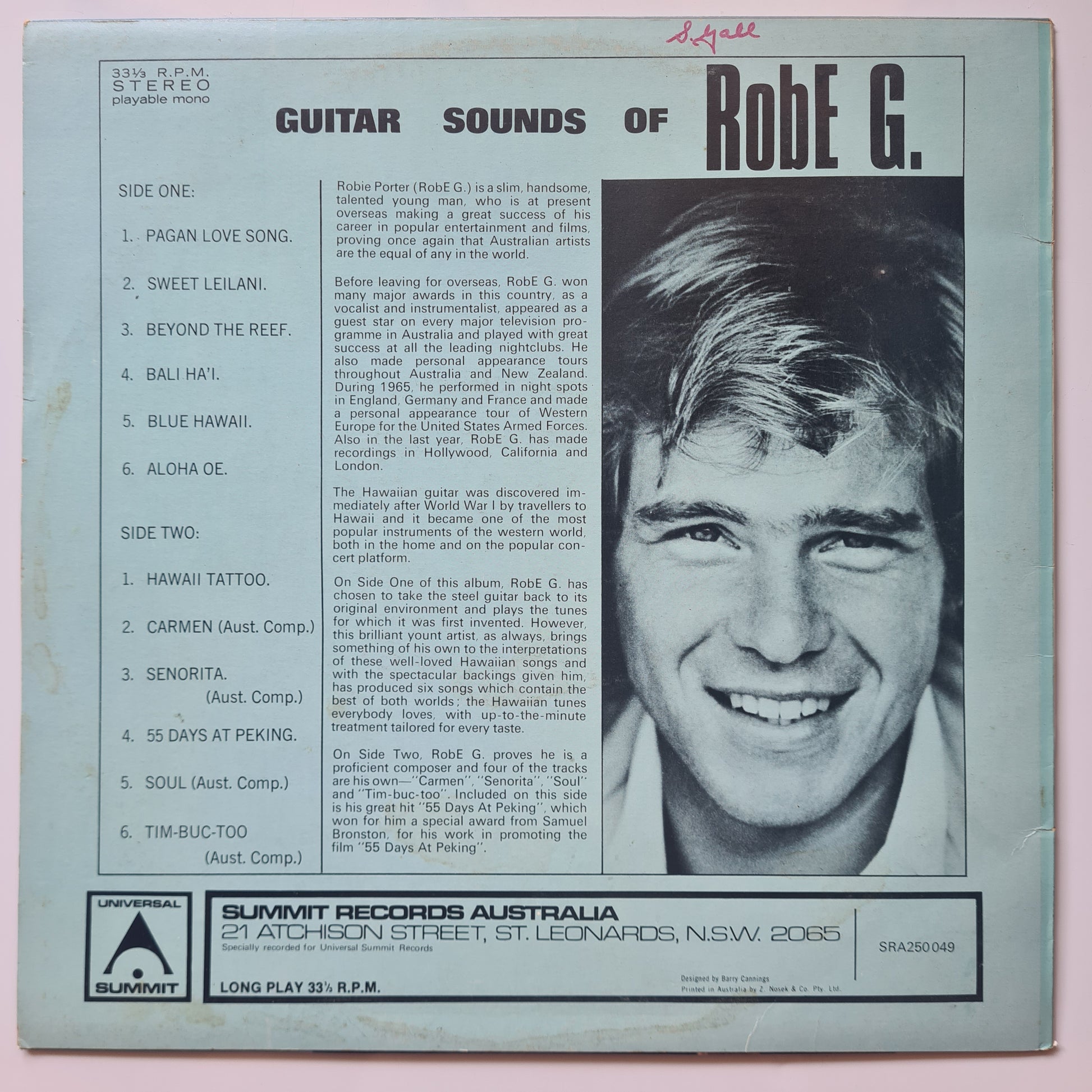 Rob E.G – Guitar Sounds Of Rob E. G. - 1970's reissue pressing - Vinyl Record LP - Sound Hound Records