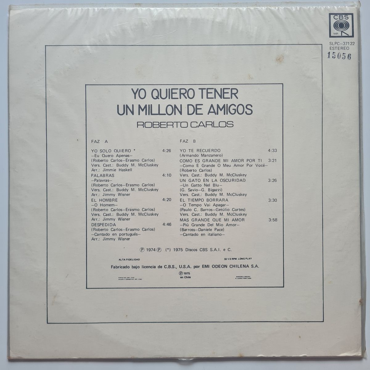 Roberto Carlos – Yo Quiero Tener Un Millón De Amigos - 1975 - Vinyl Record LP 🇧🇷
