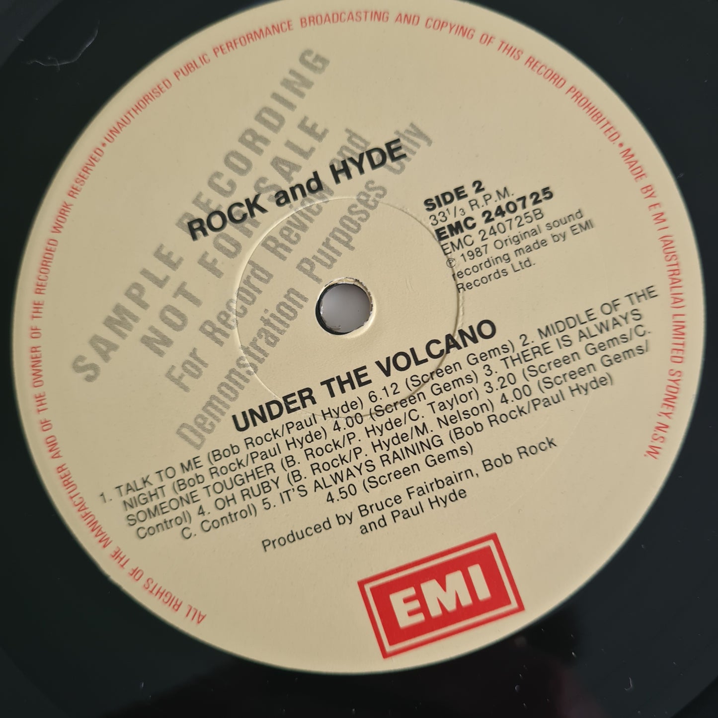 Rock And Hyde – Under The Volcano - 1987 - Vinyl Record LP - Sound Hound Records