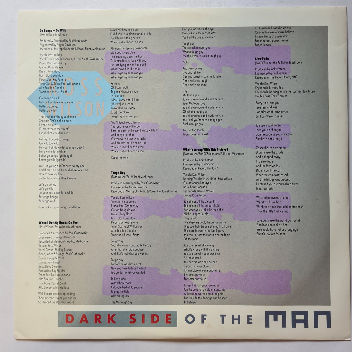 Ross Wilson – Dark Side Of The Man - 1989 - Vinyl Record LP (SIGNED BY ROSS WILSON) - Sound Hound Records