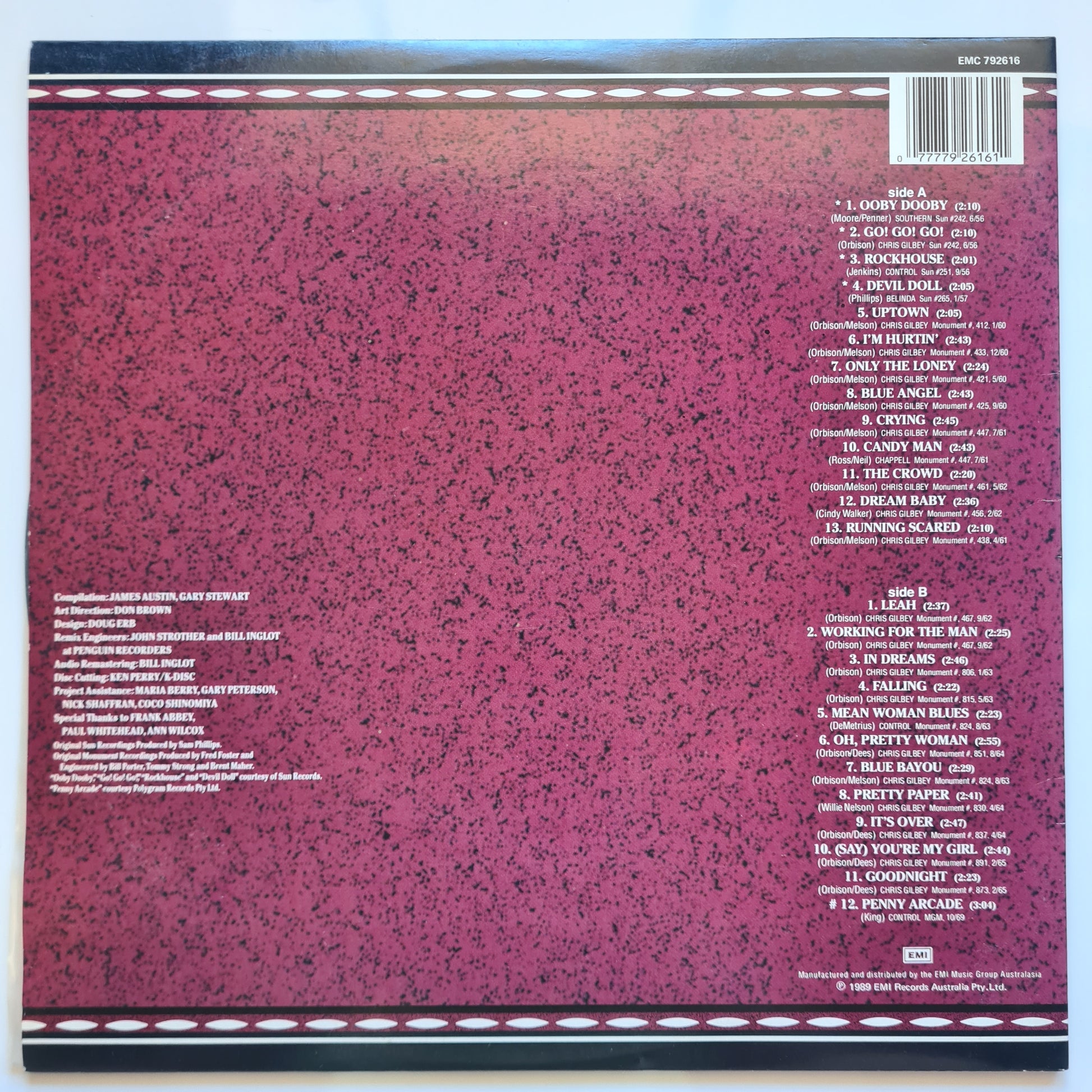Roy Orbison - For The Lonely: A Roy Orbison Anthology, 1956 to 1965 – 1989 - Vinyl Record LP - Sound Hound Records
