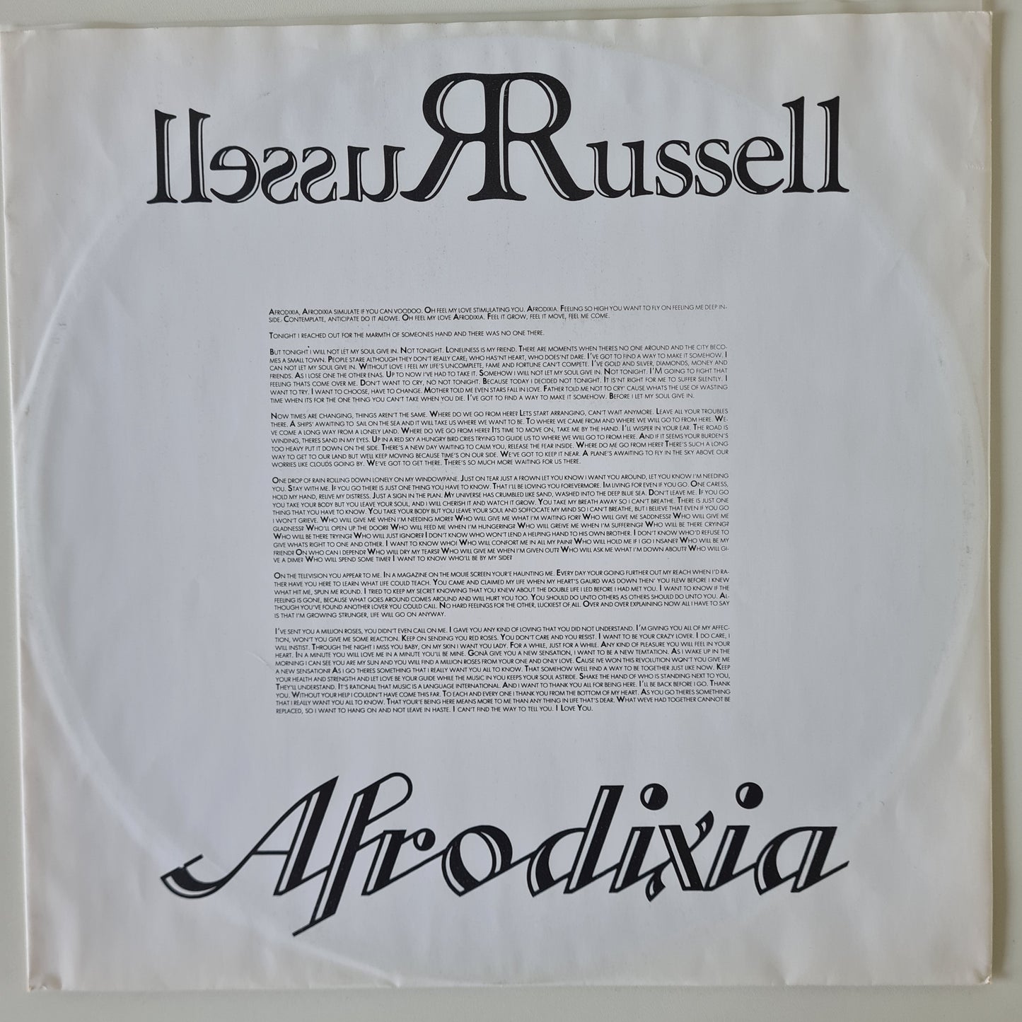 Russell Russell – Afrodixia - 1986 (Italian Pressing) - Vinyl Record LP - Sound Hound Records