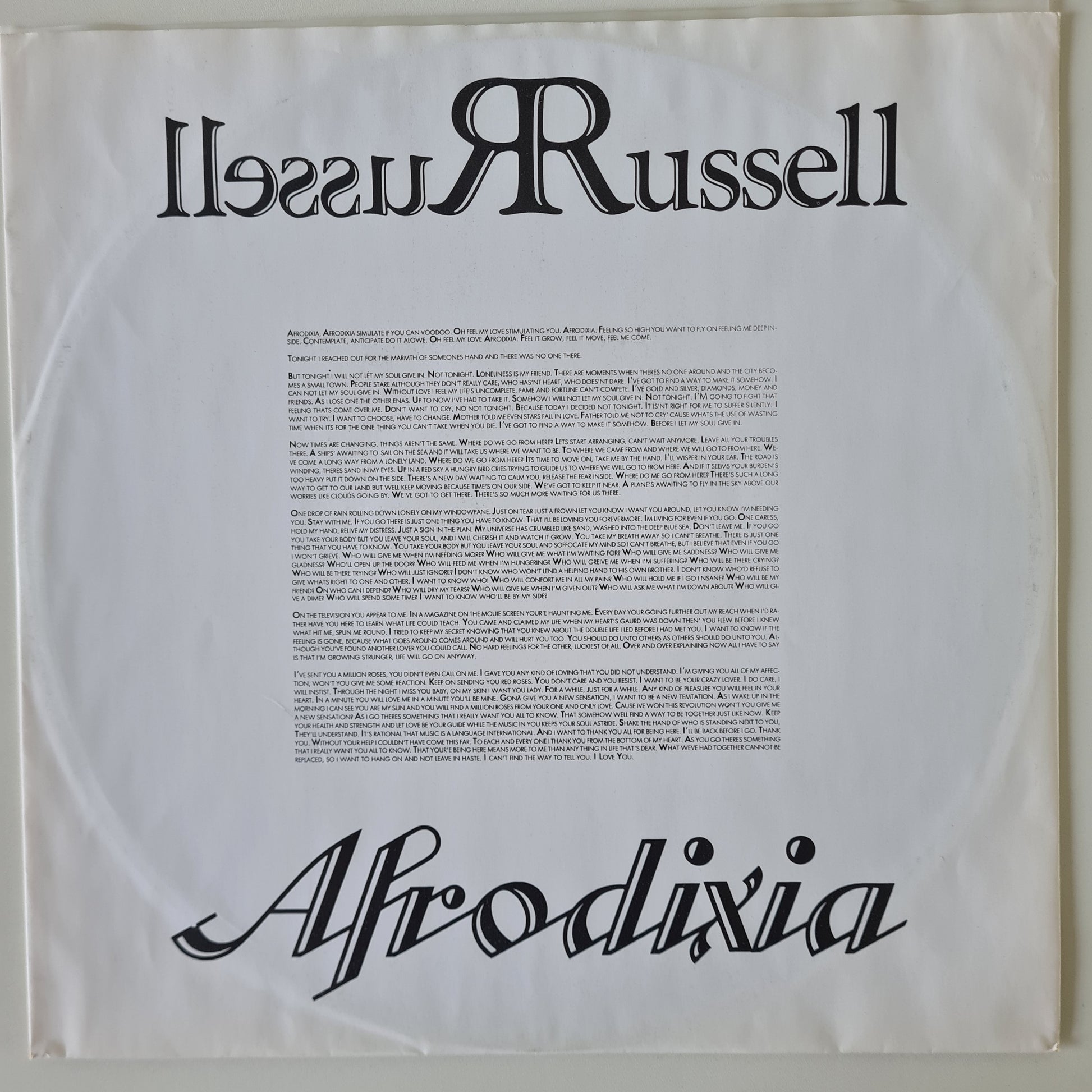 Russell Russell – Afrodixia - 1986 (Italian Pressing) - Vinyl Record LP - Sound Hound Records