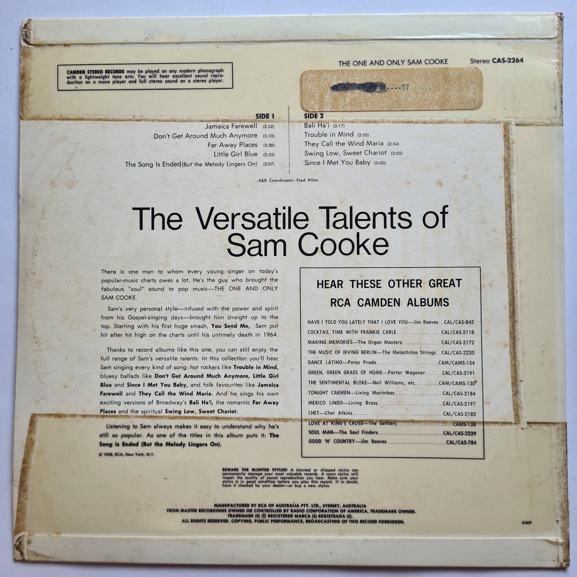 Sam Cooke – The One And Only Sam Cooke - 1969 - Vinyl Record LP - Sound Hound Records