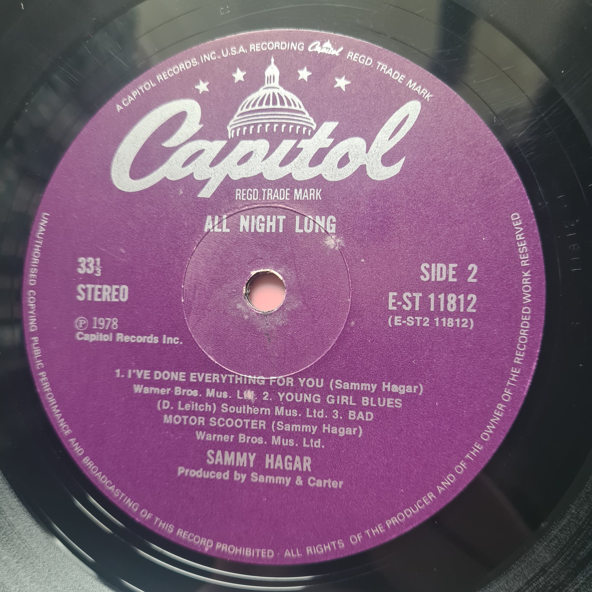 Sammy Hagar (Van Halen) – All Night Long - 1978 (UK Pressing) - Vinyl Record LP - Sound Hound Records