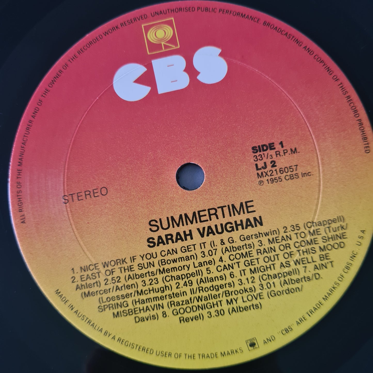 Sarah Vaughan – Summertime - 1984 - Vinyl Record LP - Sound Hound Records