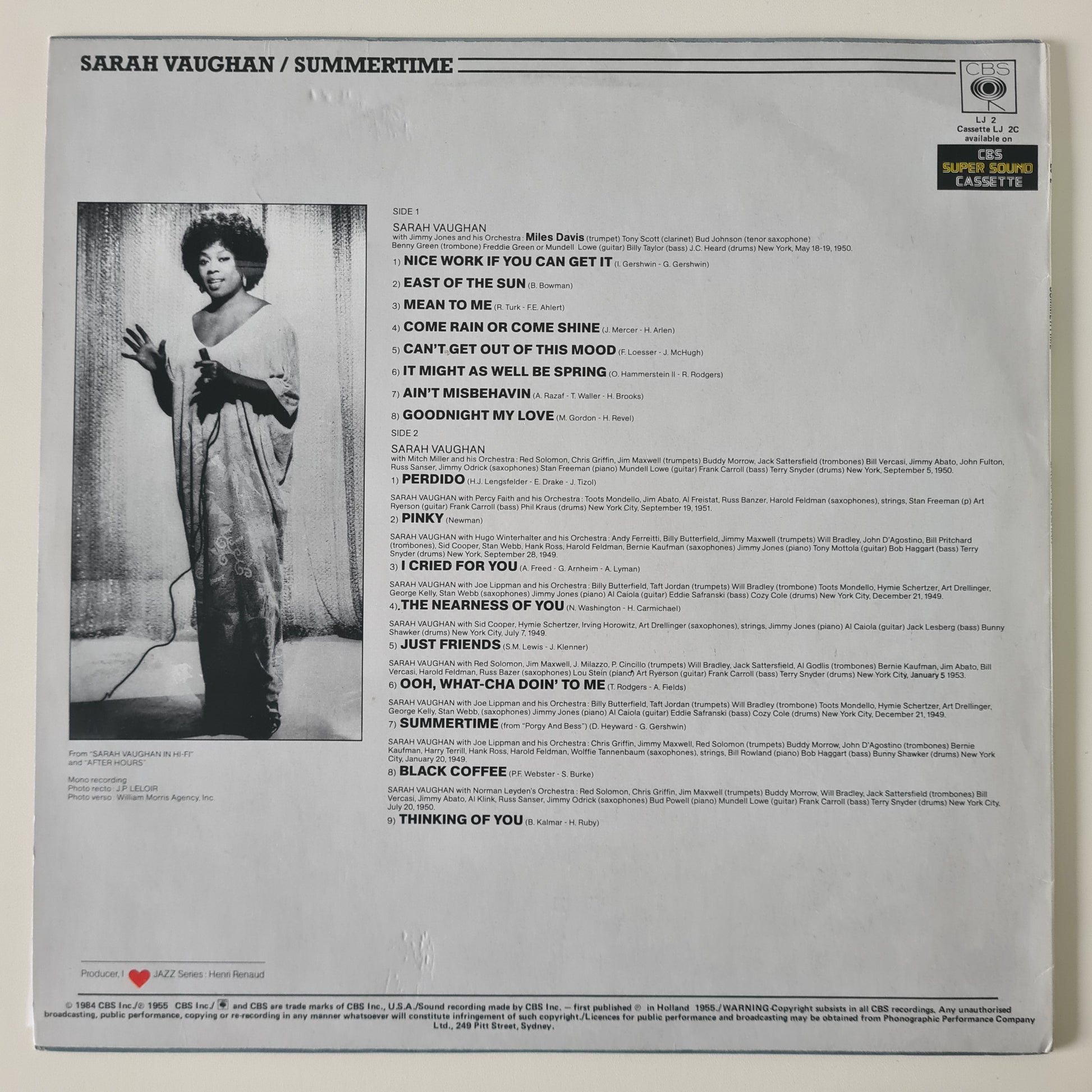 Sarah Vaughan – Summertime - 1984 - Vinyl Record LP - Sound Hound Records