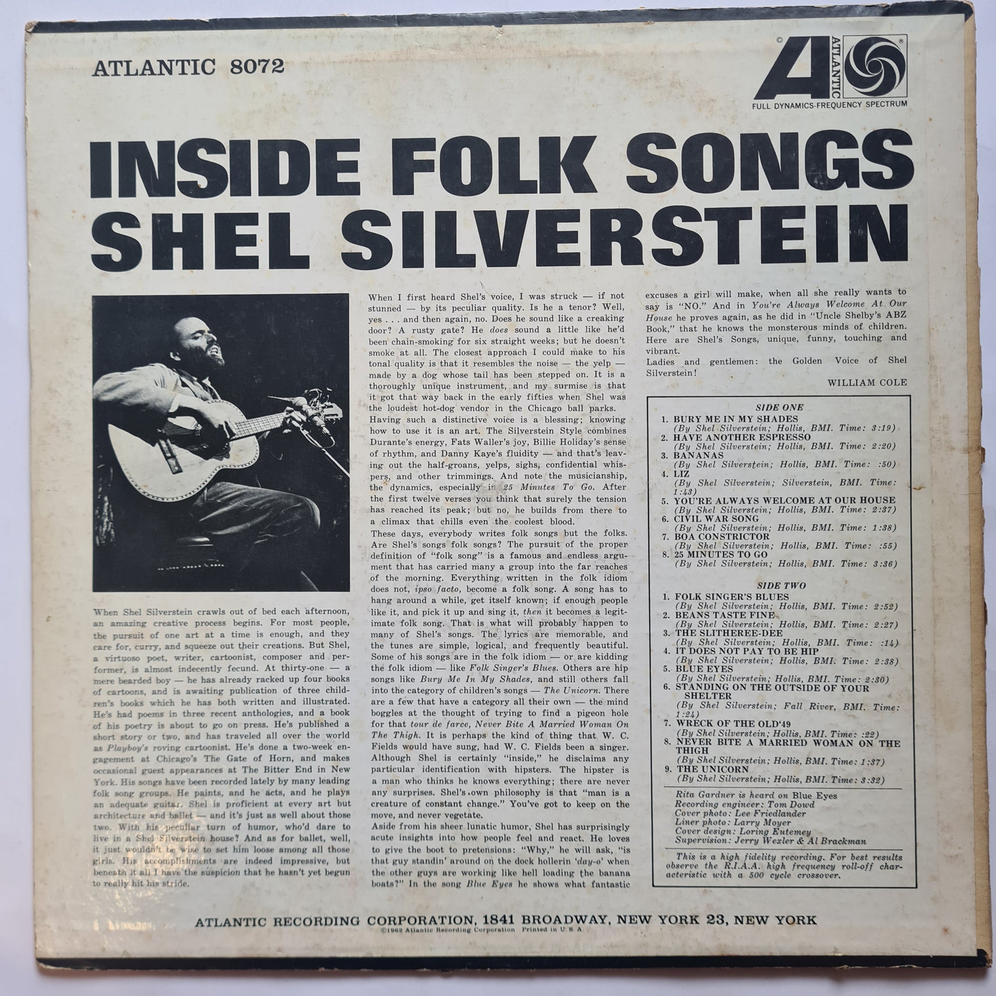 Shel Silverstein – Inside Folk Songs- 1963 (Mono Pressing) - Vinyl Record LP - Sound Hound Records