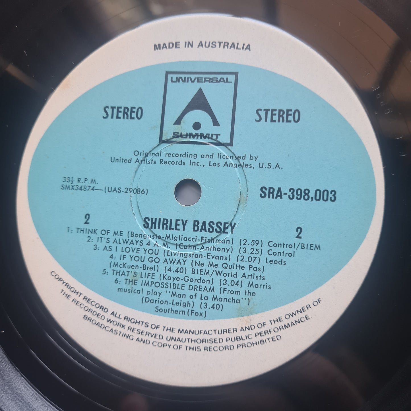 Shirley Bassey - Shirley Bassey - 1970 - Vinyl Record LP - Sound Hound Records