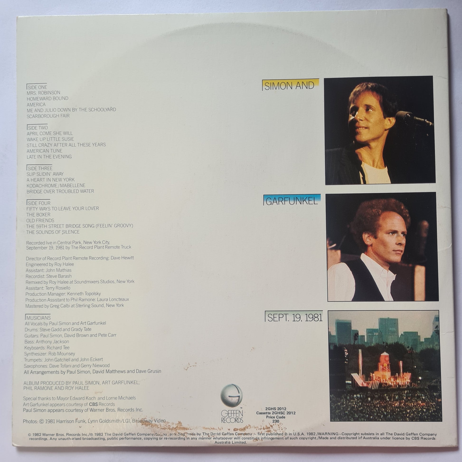 Simon & Garfunkel – The Concert In Central Park - 1982 (Gatefold 2LP) - Vinyl Record - Sound Hound Records