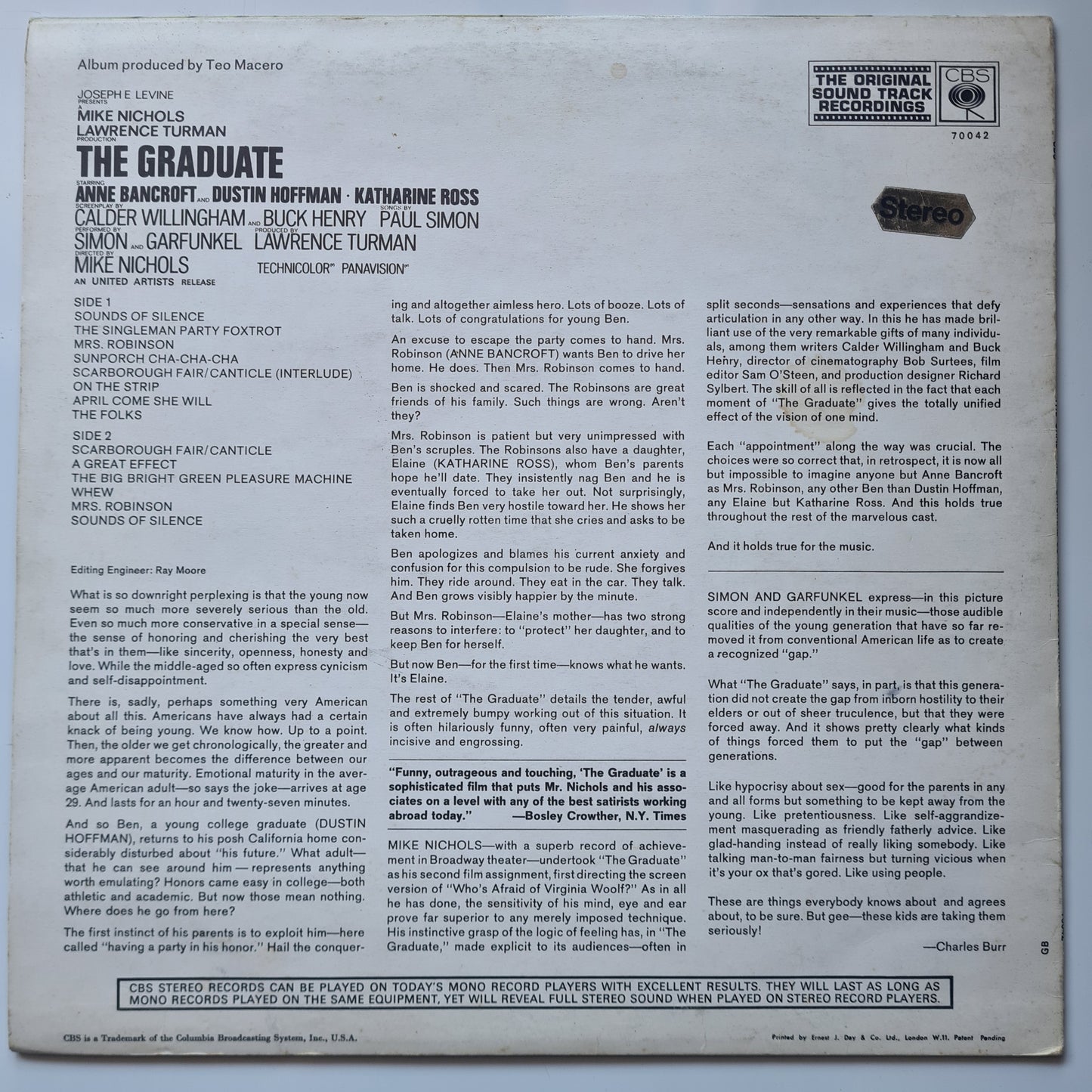 Simon & Garfunkel – The Graduate (Original Sound Track Recording) - 1968 - Vinyl Record LP - Sound Hound Records