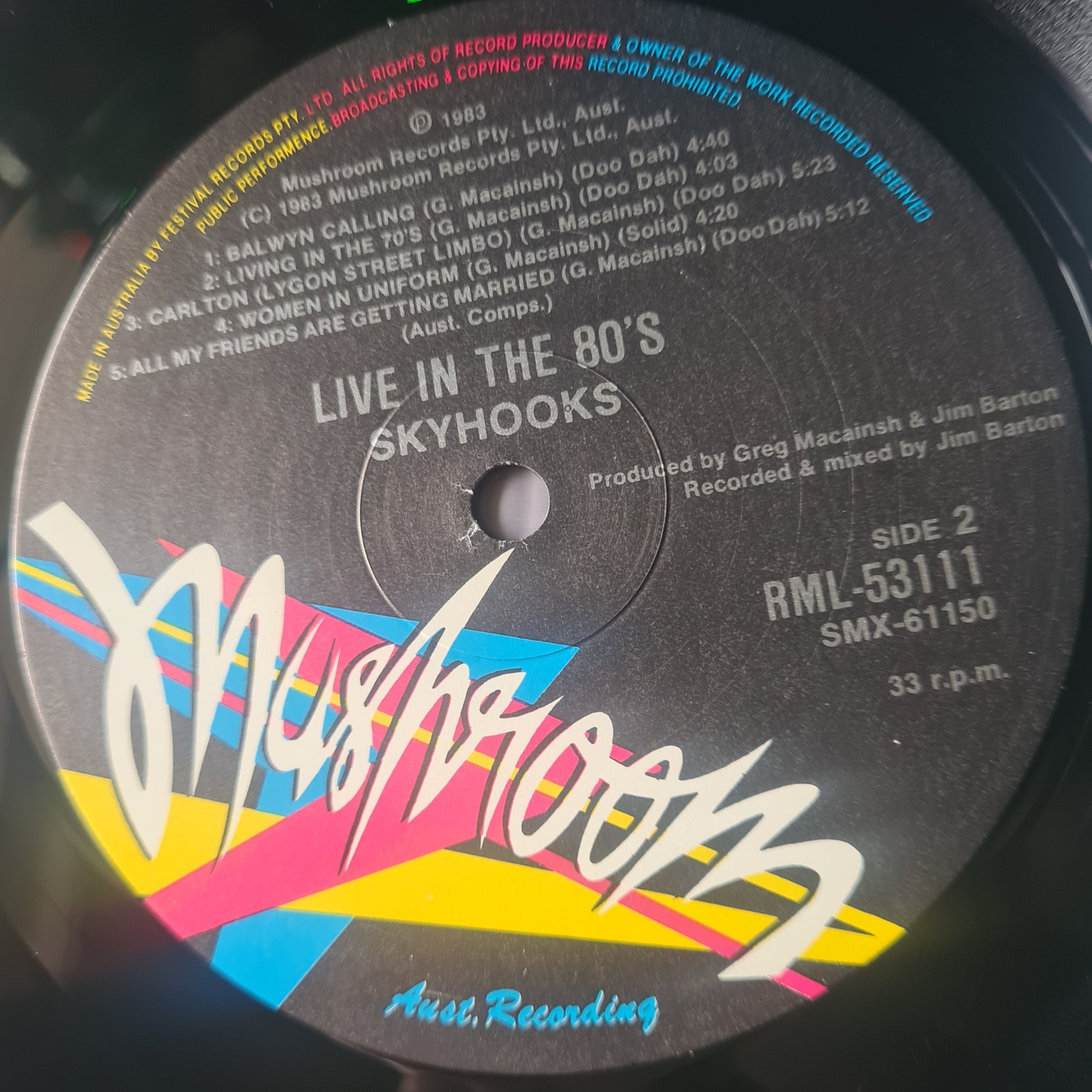 Skyhooks – Live In The 80's - 1983 - Vinyl Record LP (near mint) - Sound Hound Records