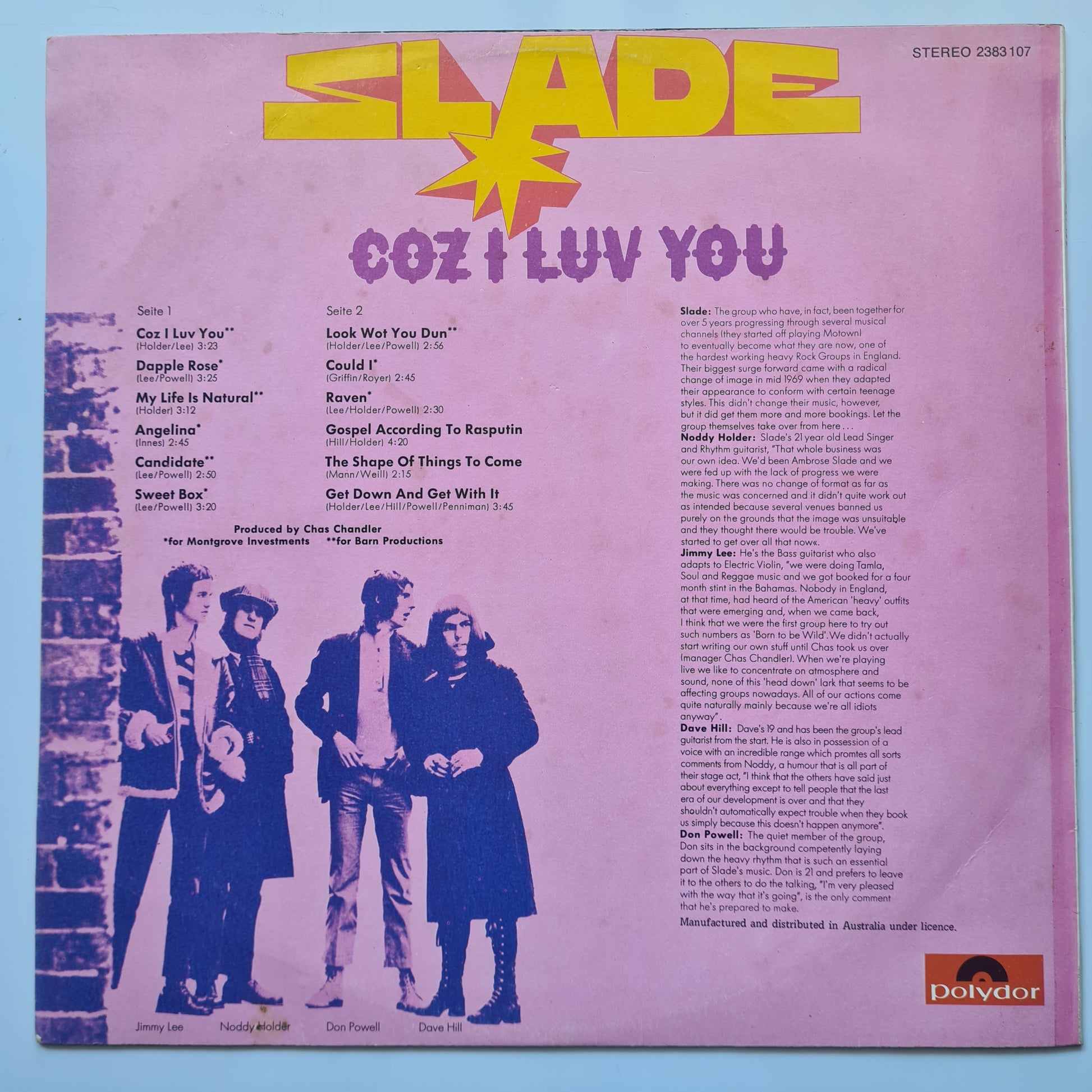 Slade – Coz I Luv You - 1972 - Vinyl Record LP - Sound Hound Records