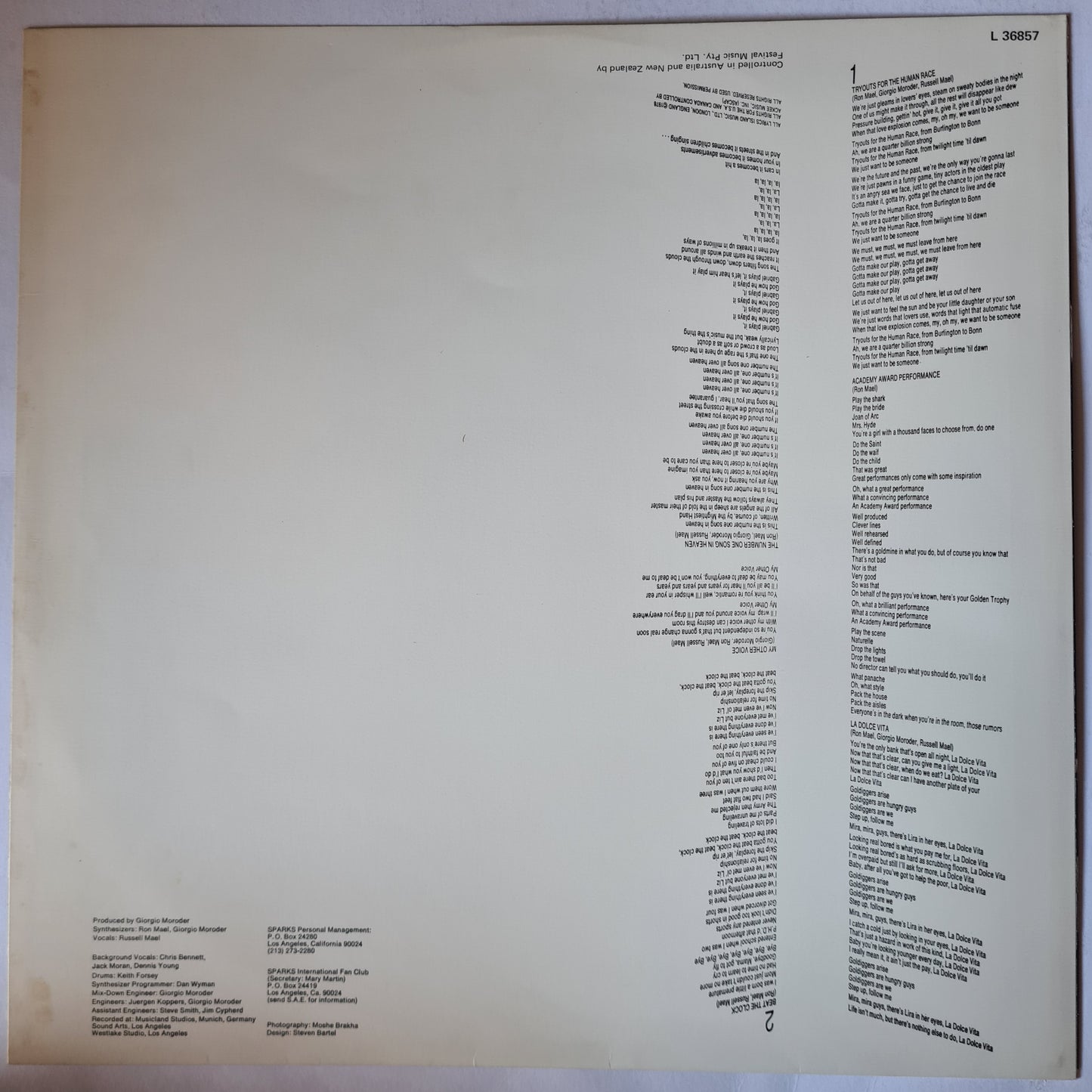 Sparks – No. 1 In Heaven - 1979 (Australian Pressing) - Vinyl Record LP - Sound Hound Records