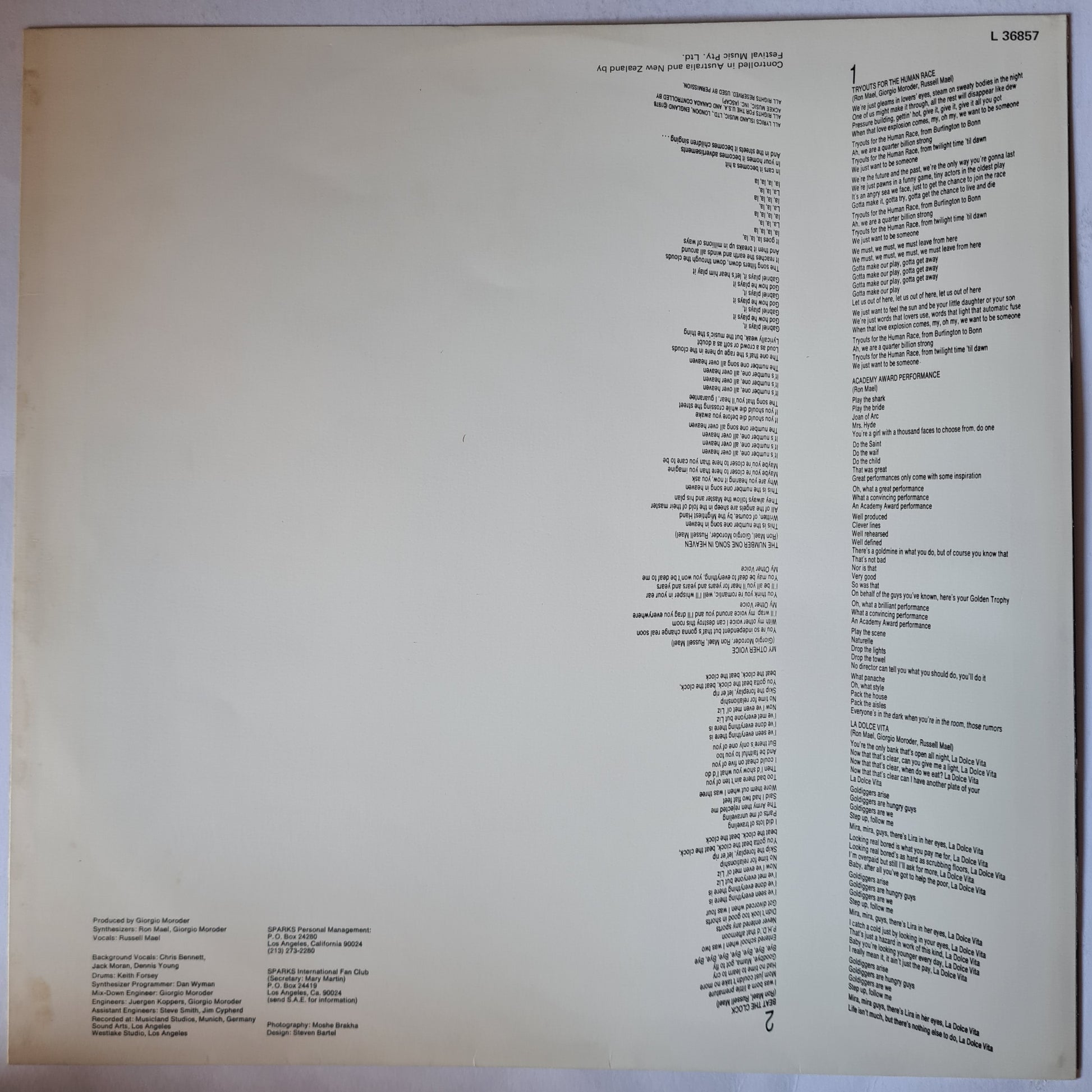 Sparks – No. 1 In Heaven - 1979 (Australian Pressing) - Vinyl Record LP - Sound Hound Records