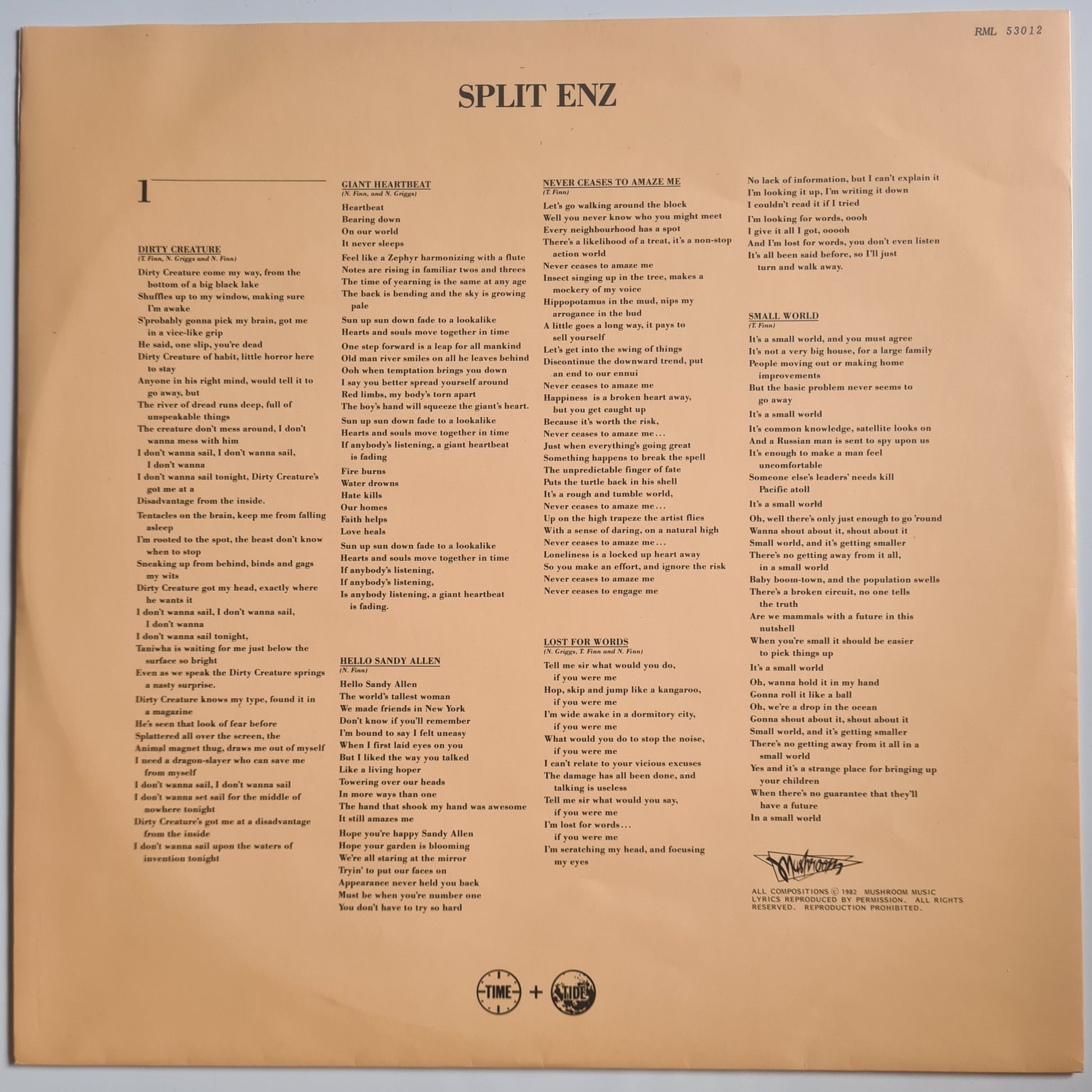 Split Enz – Time And Tide - 1982 - Vinyl Record LP - Sound Hound Records