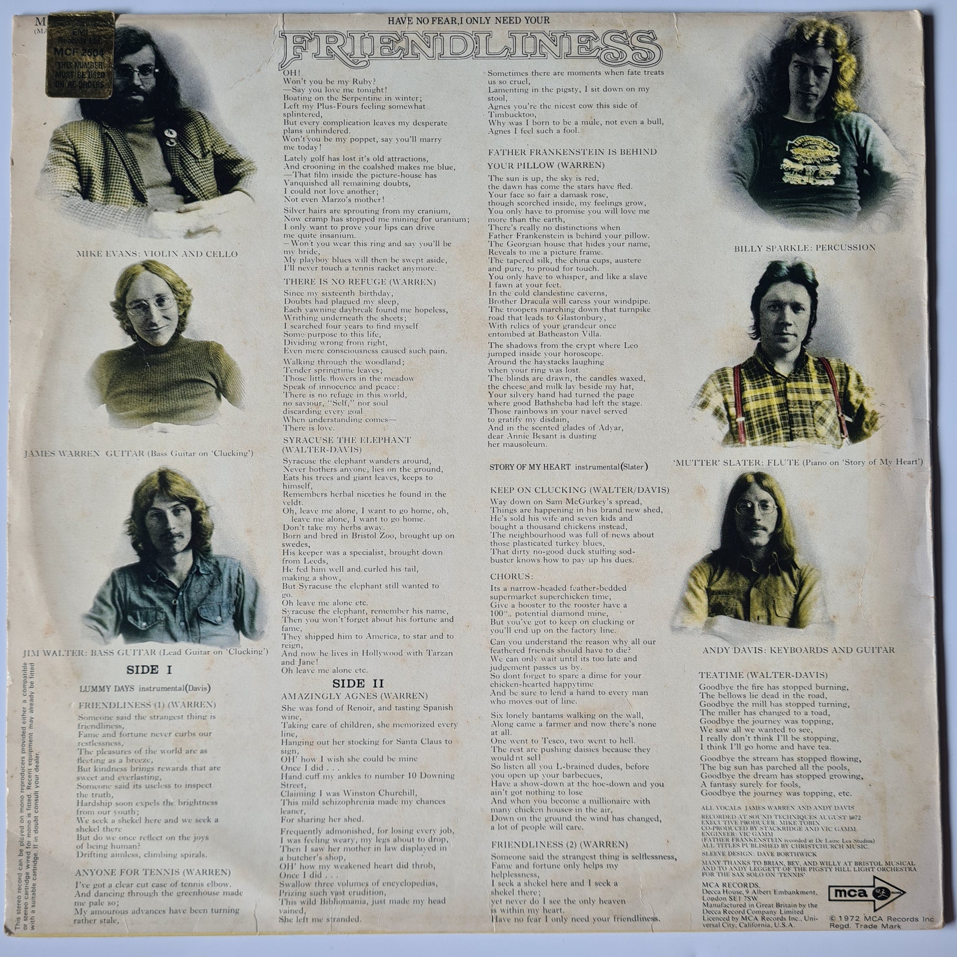 Stackridge – Friendliness - 1972 (UK Pressing) - Vinyl Record LP - Sound Hound Records