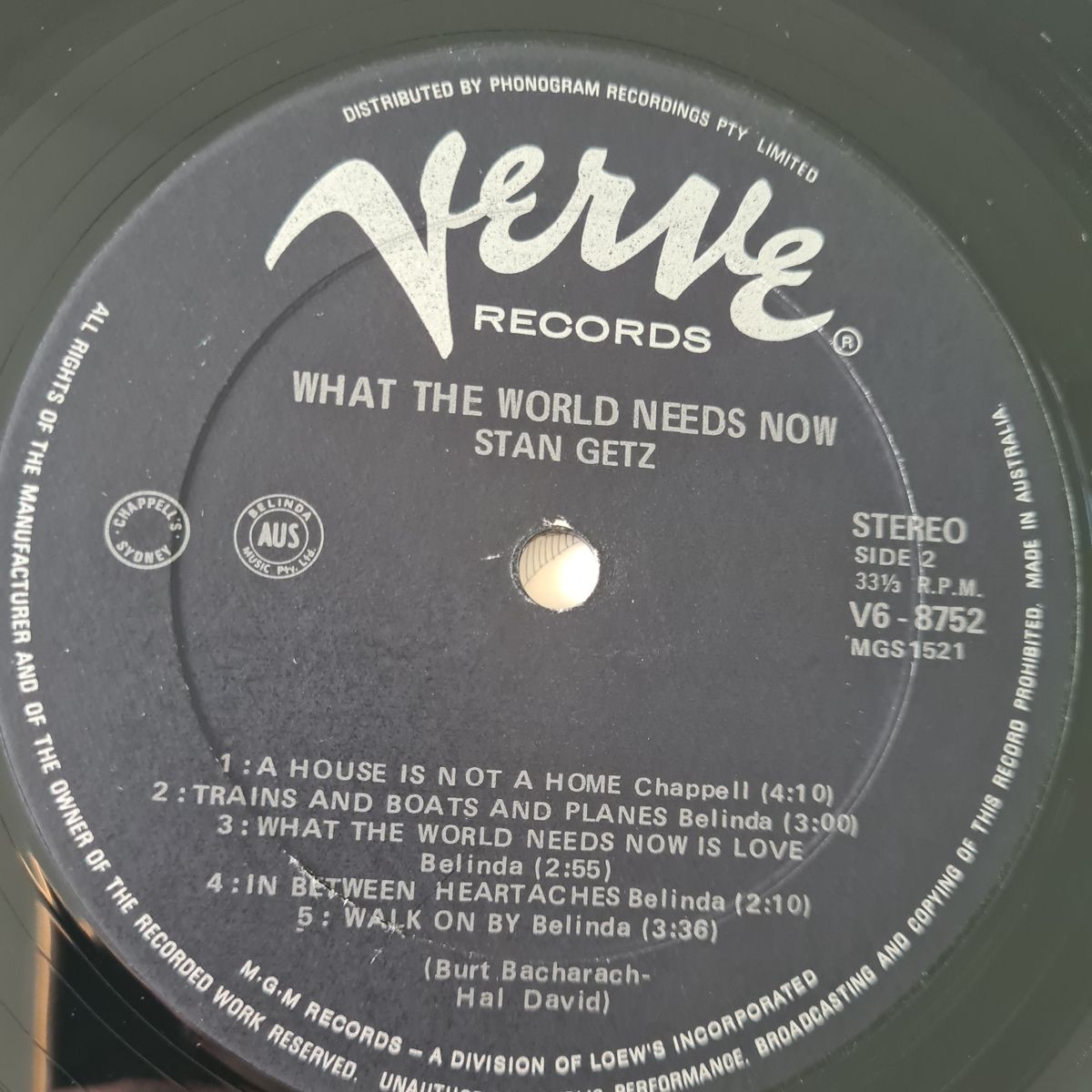 Stan Getz - What The World Needs Now (Stan Getz Plays Bacharach And David) - 1968 - Vinyl Record LP