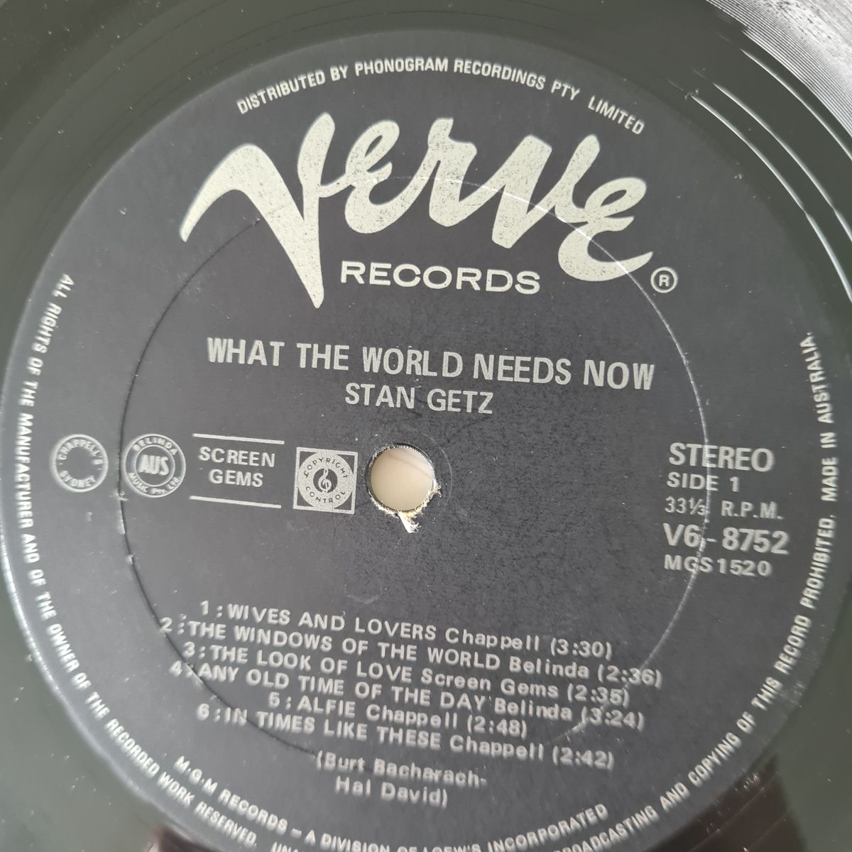 Stan Getz - What The World Needs Now (Stan Getz Plays Bacharach And David) - 1968 - Vinyl Record LP
