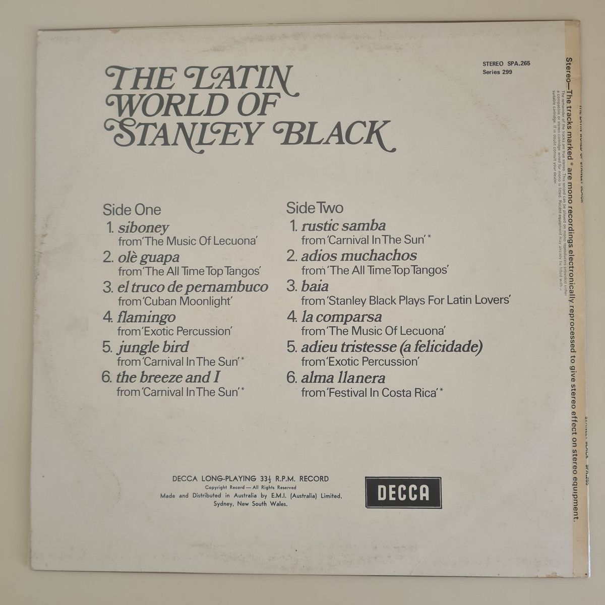 Stanley Black – The Latin World Of Stanley Black - 1972 - Vinyl Record LP