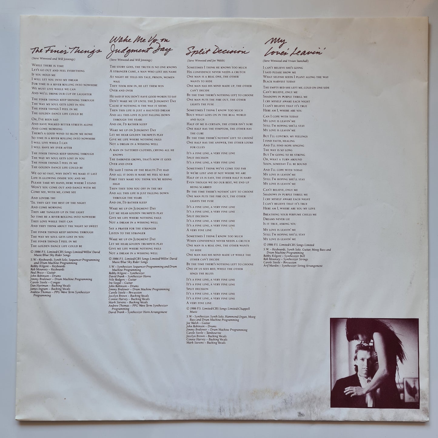 Stevie Winwood – Back In The High Life - 1986 - Vinyl Record LP (near mint) - Sound Hound Records