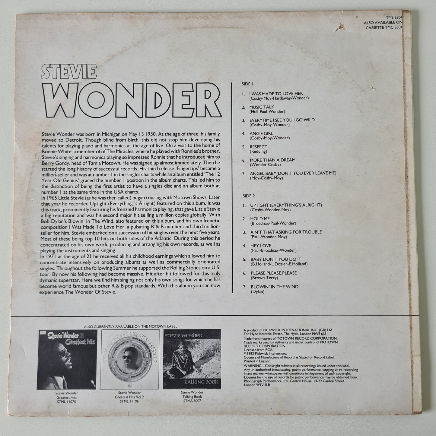 Stevie Wonder – Uptight - 1982 (UK pressing) - Vinyl Record LP - Sound Hound Records